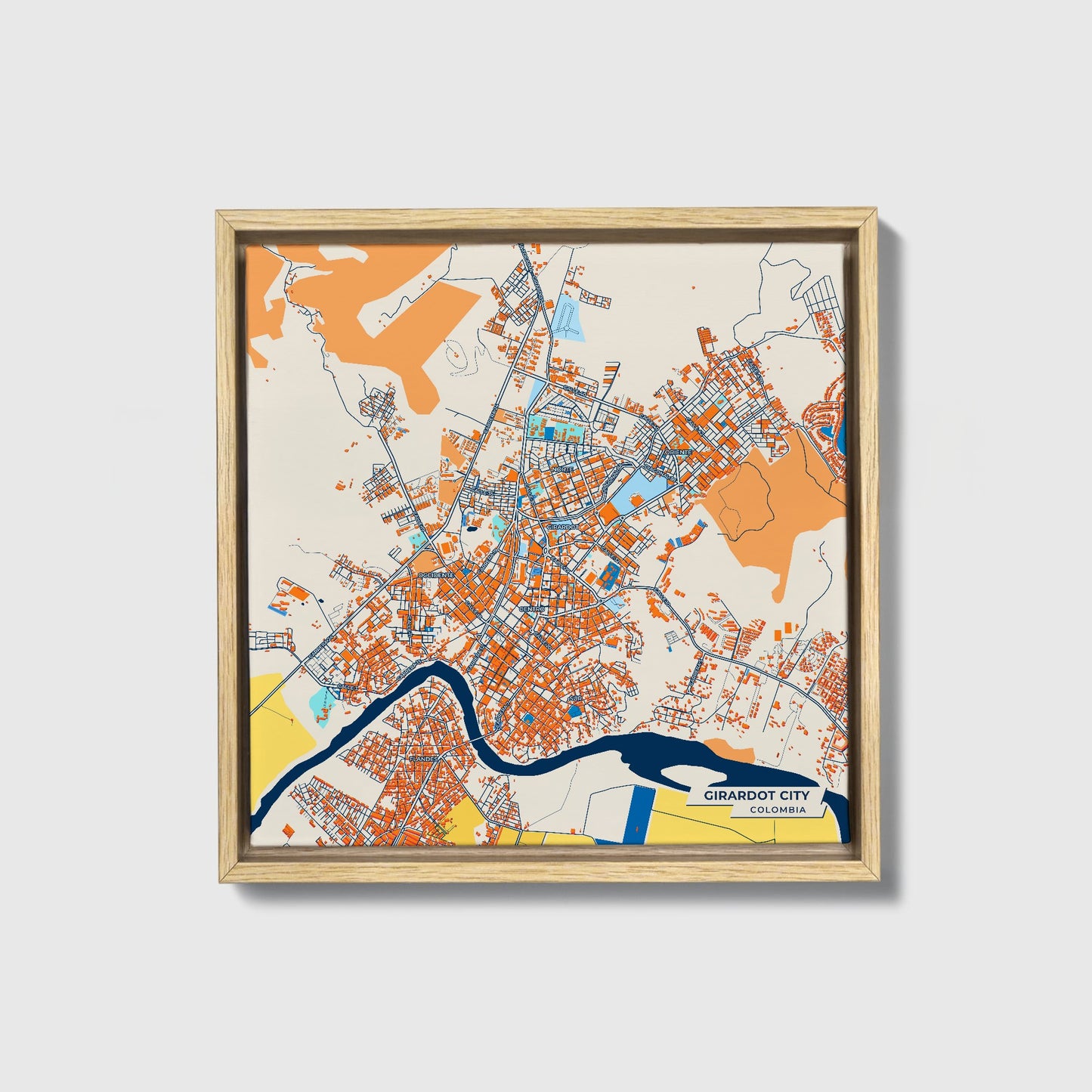 Girardot City Colombia Colorful City Map Canvas Print • Natural Wooden Framed