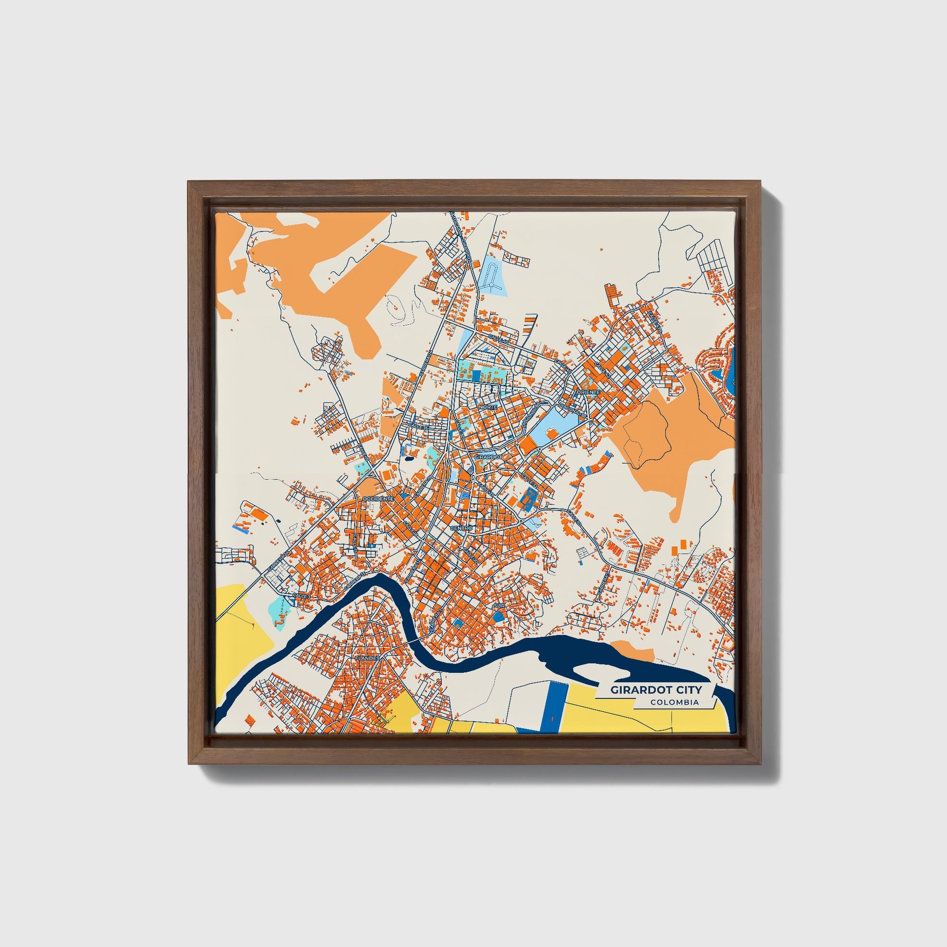 Girardot City Colombia Colorful City Map Canvas Print • Dark Wooden Framed