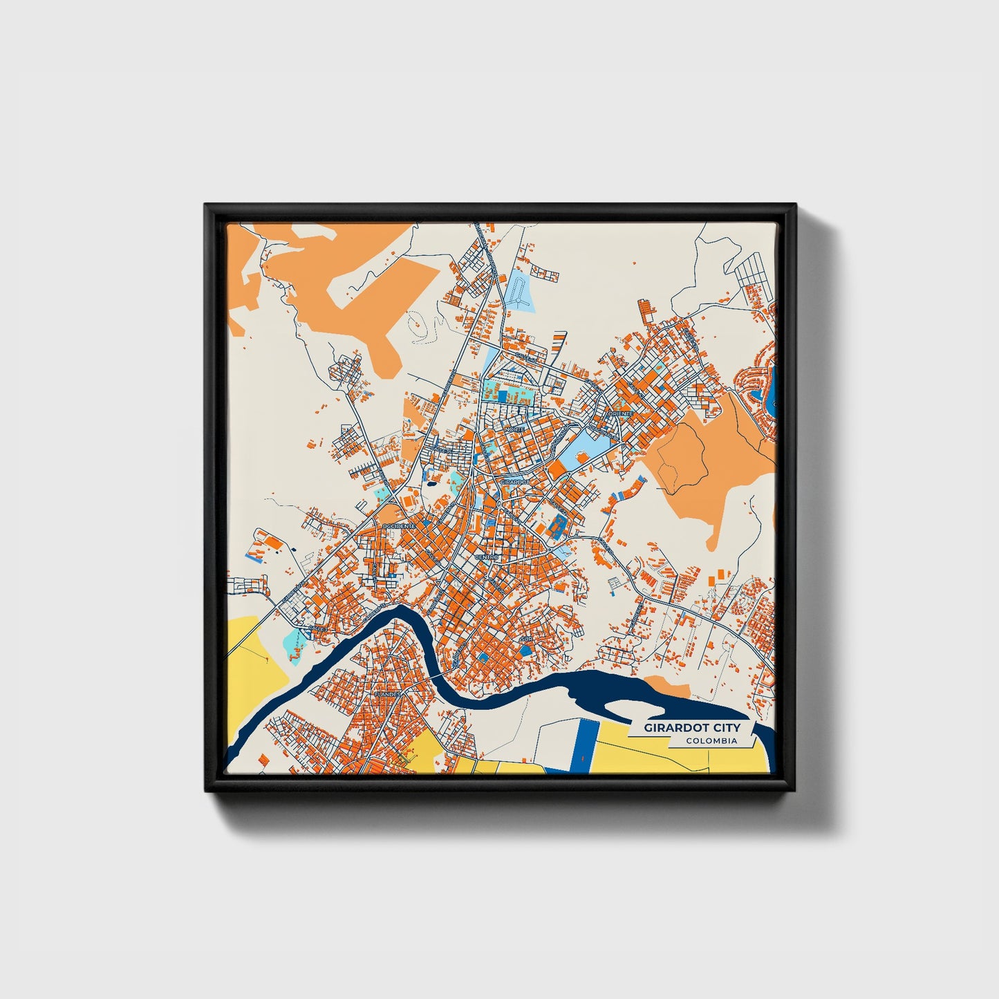 Girardot City Colombia Colorful City Map Canvas Print • Black Framed
