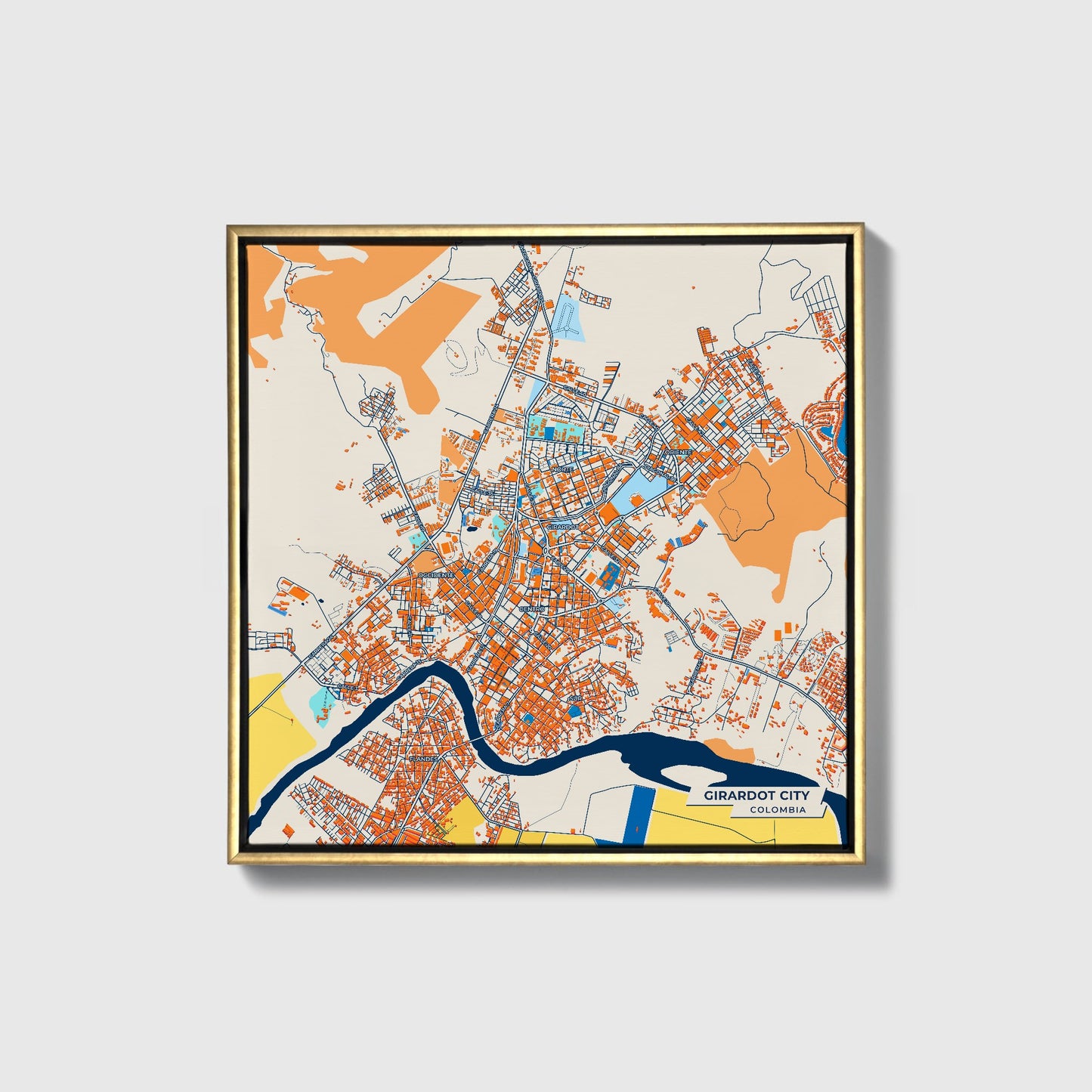 Girardot City Colombia Colorful City Map Canvas Print • Gold Framed