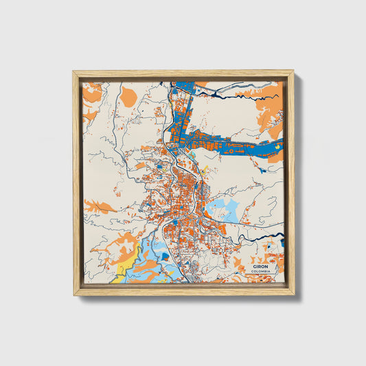 Giron Colombia Colorful City Map Canvas Print • Natural Wooden Framed