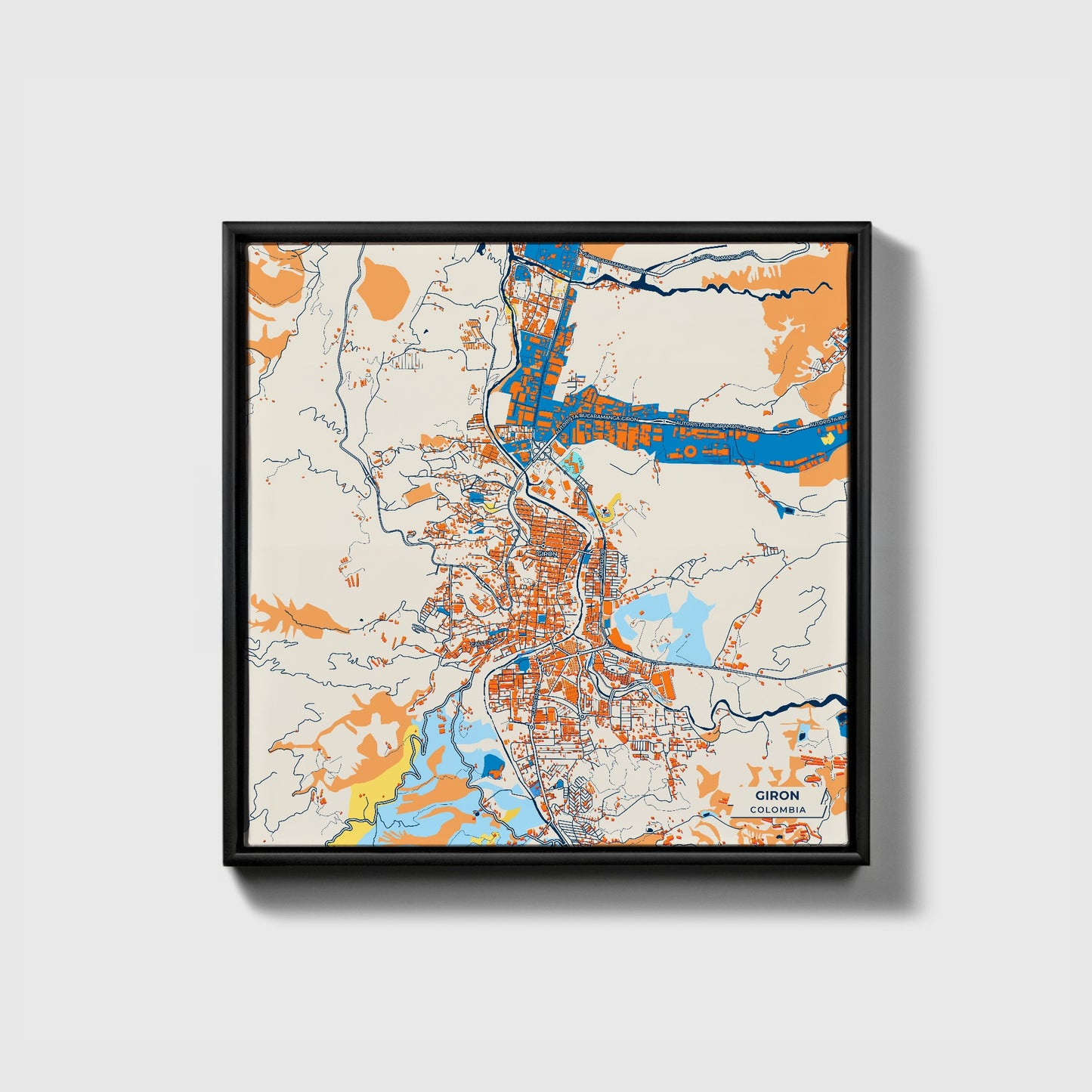Giron Colombia Colorful City Map Canvas Print • Black Framed