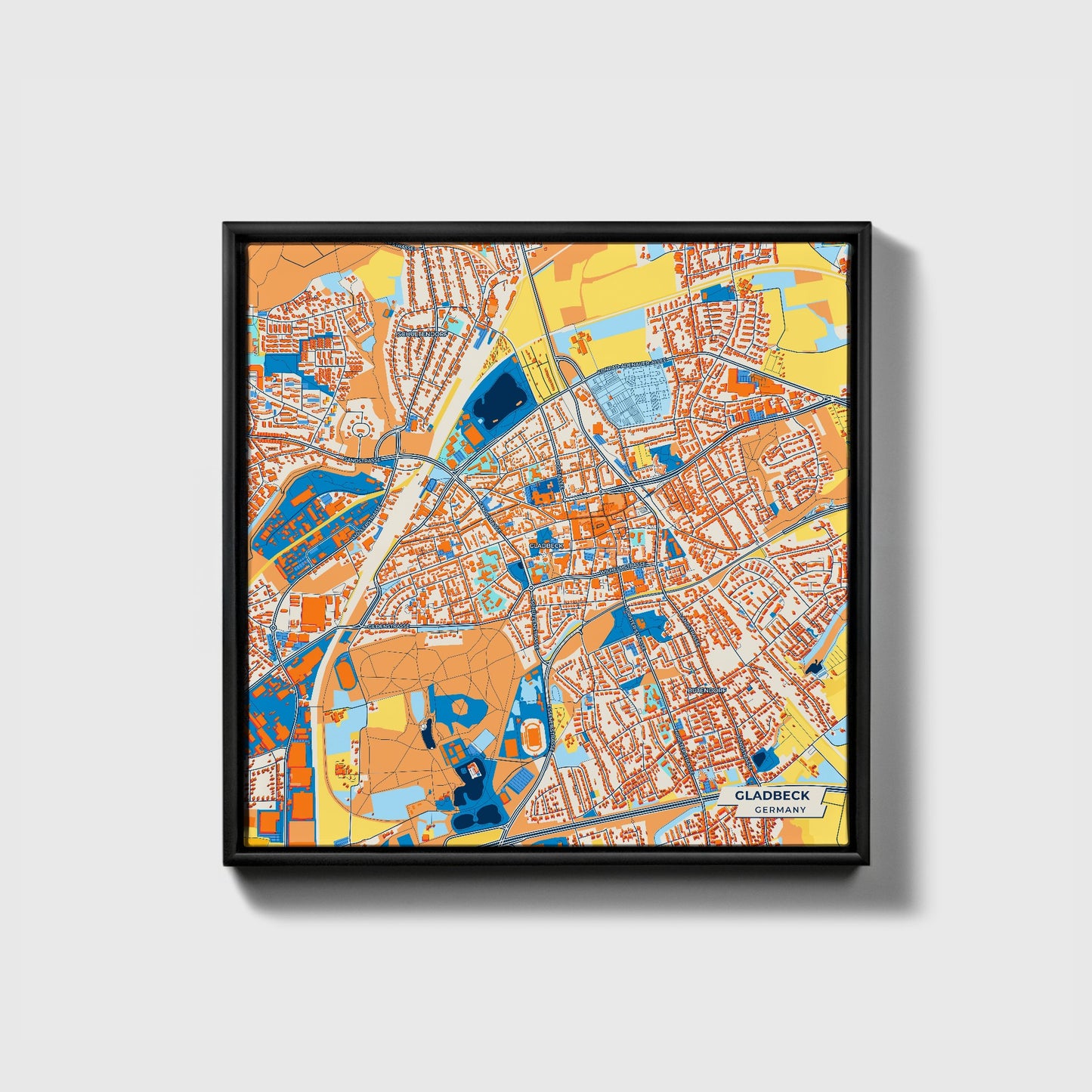 Gladbeck Germany Colorful City Map Canvas Print • Black Framed