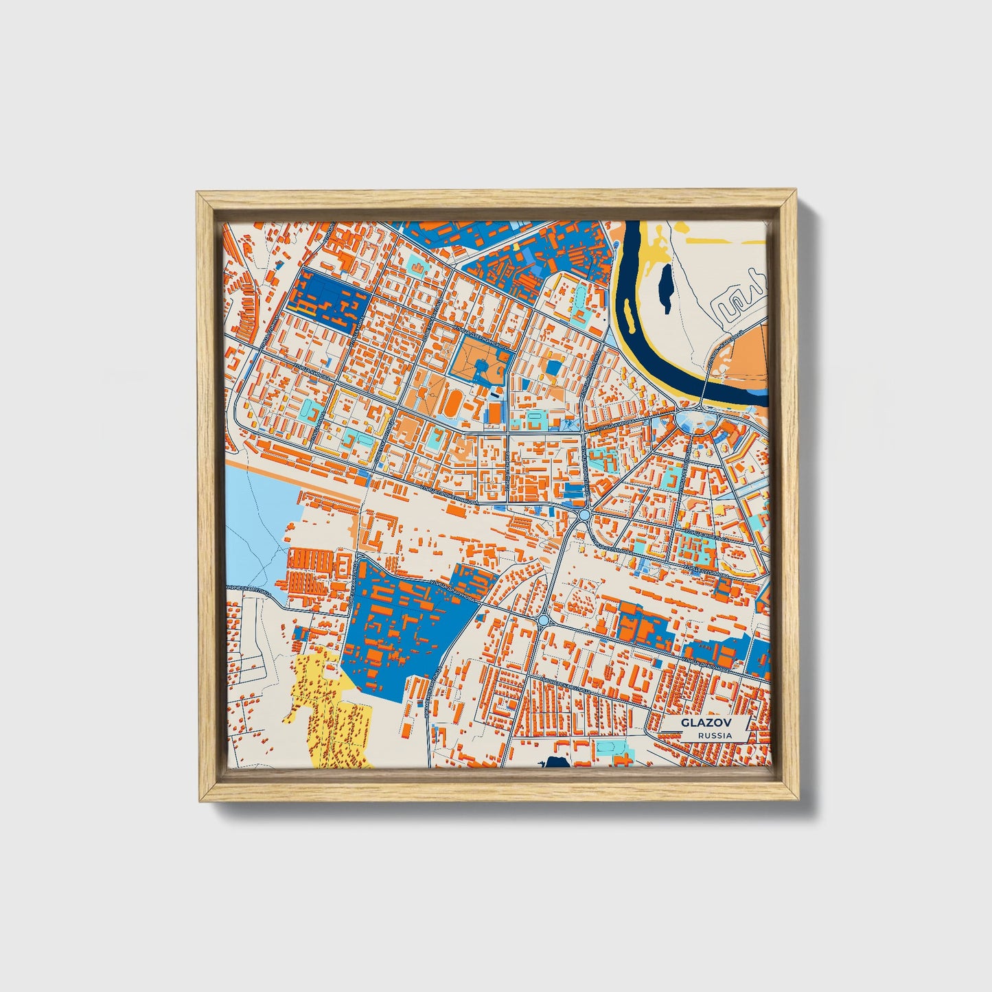 Глазов Russia Colorful City Map Canvas Print • Natural Wooden Framed