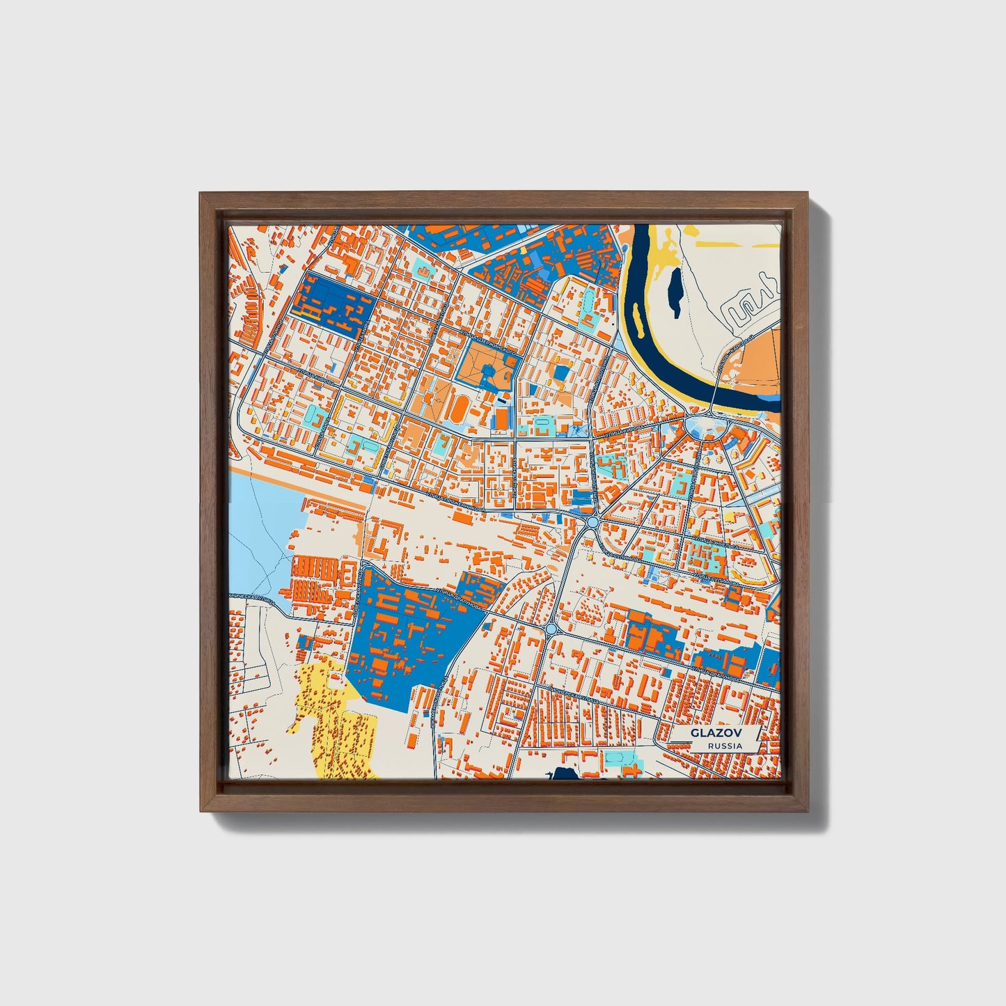 Глазов Russia Colorful City Map Canvas Print • Dark Wooden Framed