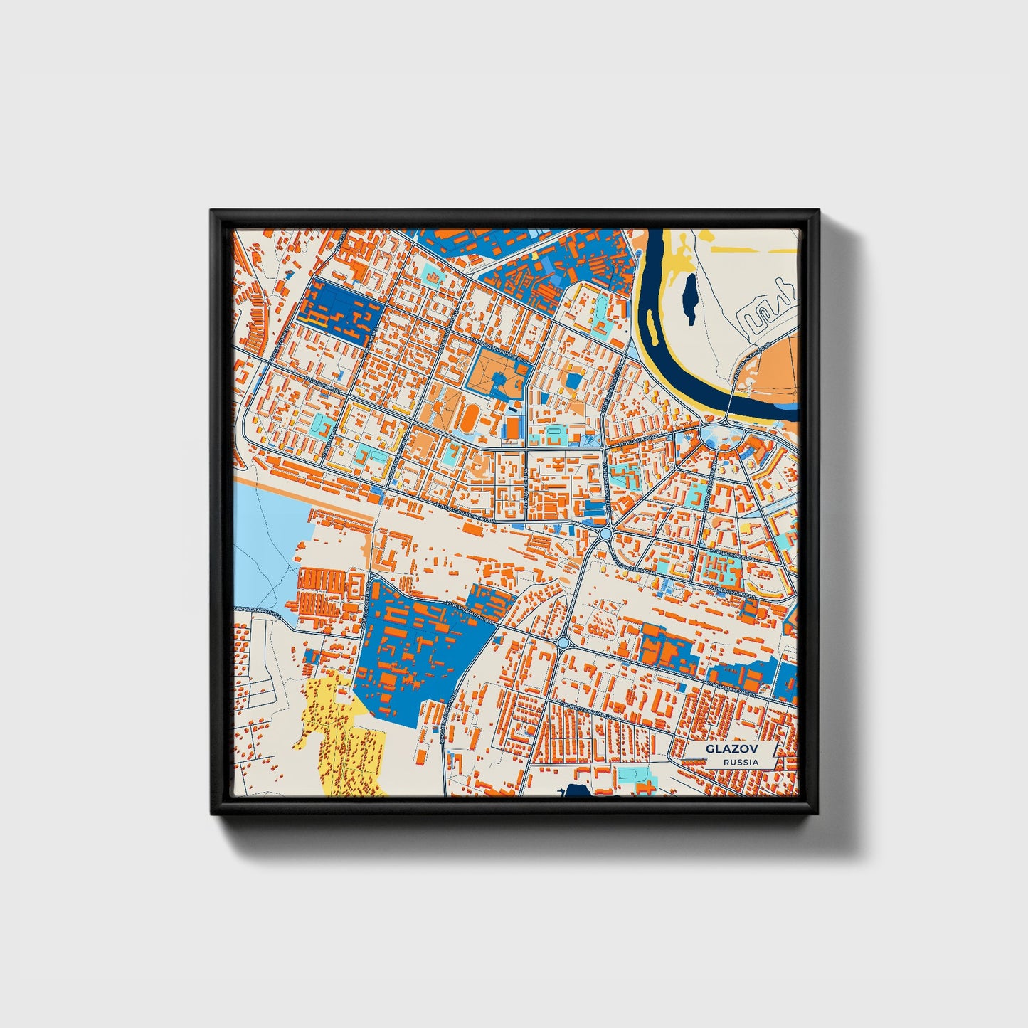Глазов Russia Colorful City Map Canvas Print • Black Framed