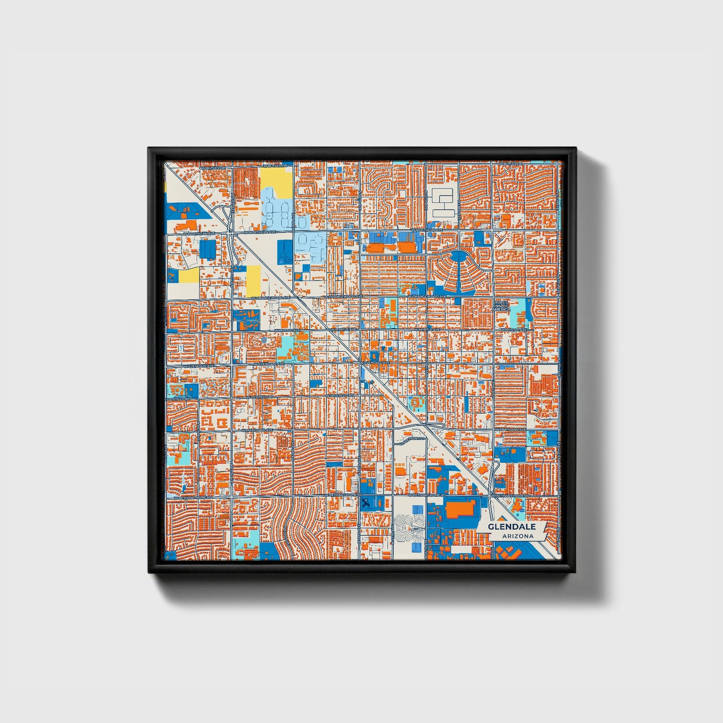 Glendale Arizona Colorful City Map Canvas Print • Black Framed