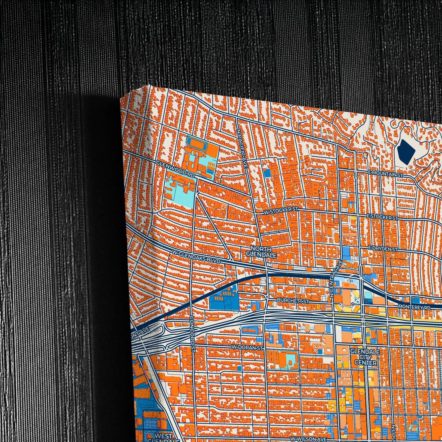 Glendale California Colorful City Map Canvas Print Detail