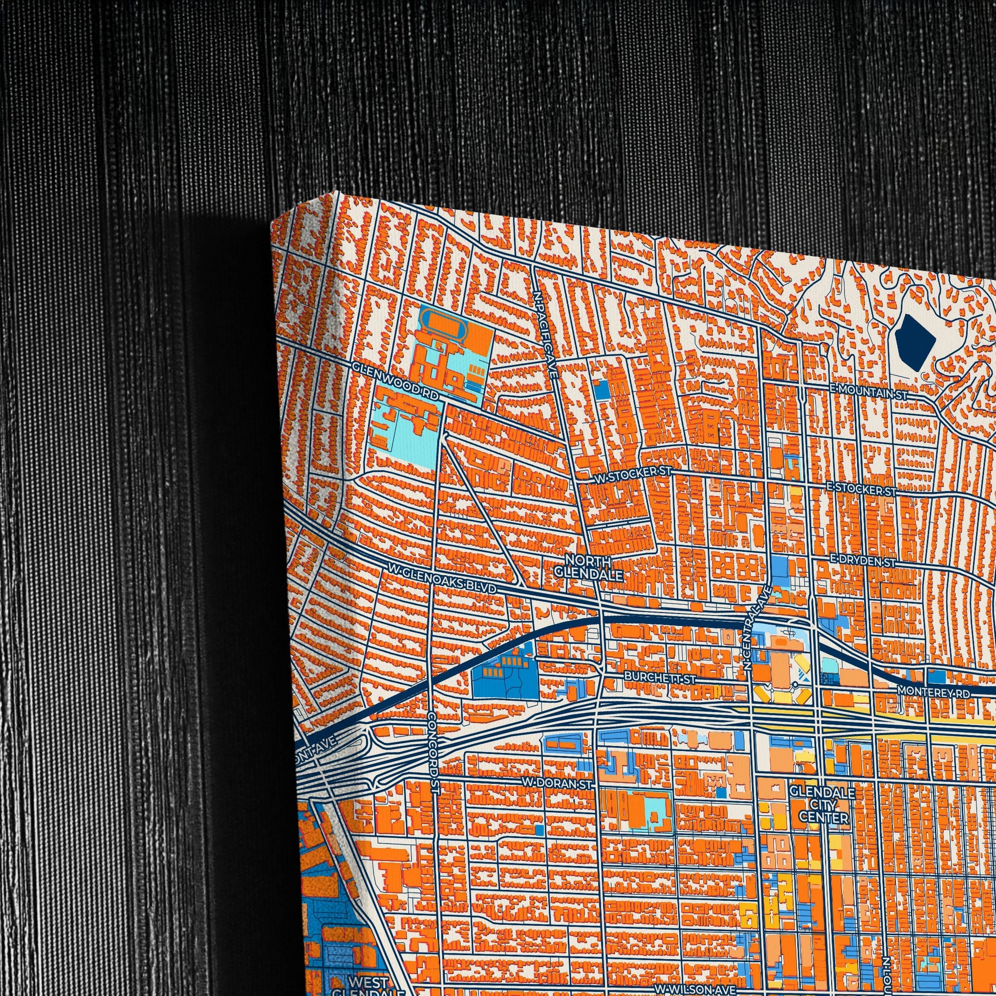 Glendale California Colorful City Map Canvas Print Detail