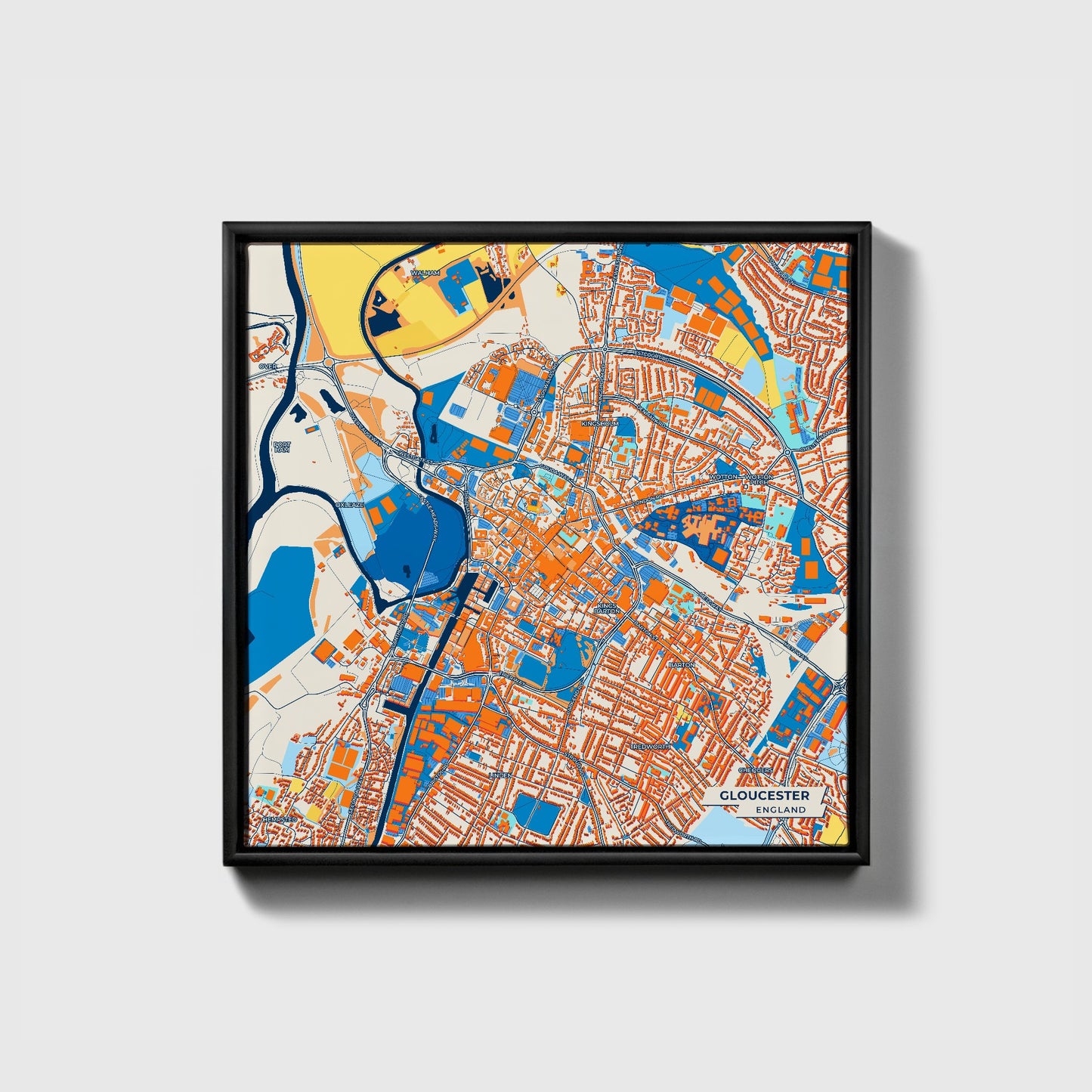 Gloucester England Colorful City Map Canvas Print • Black Framed