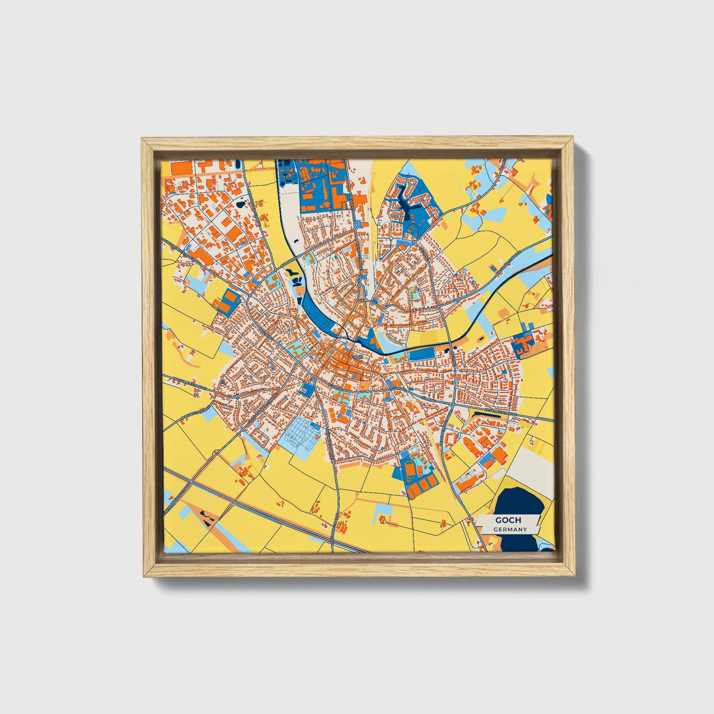 Goch Germany Colorful City Map Canvas Print • Natural Wooden Framed