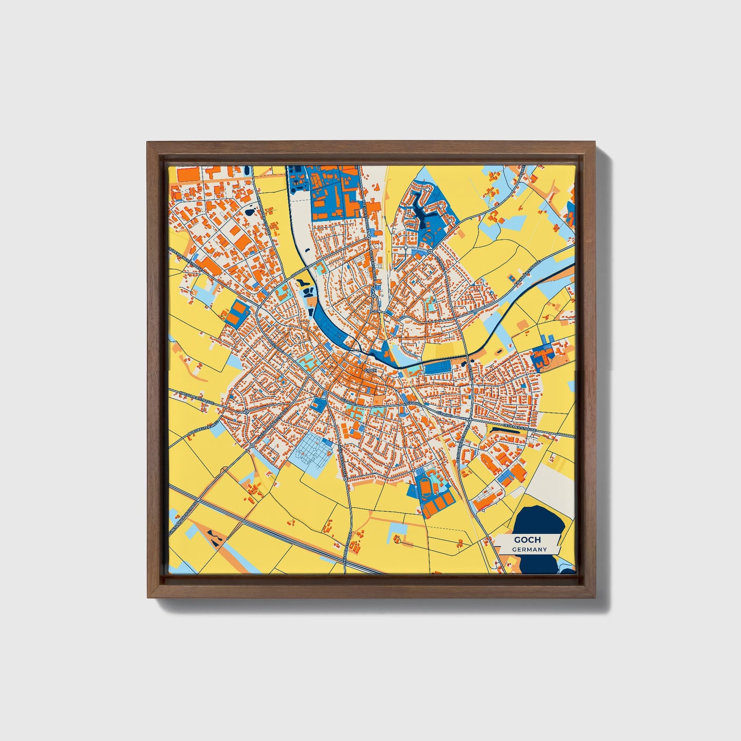 Goch Germany Colorful City Map Canvas Print • Dark Wooden Framed