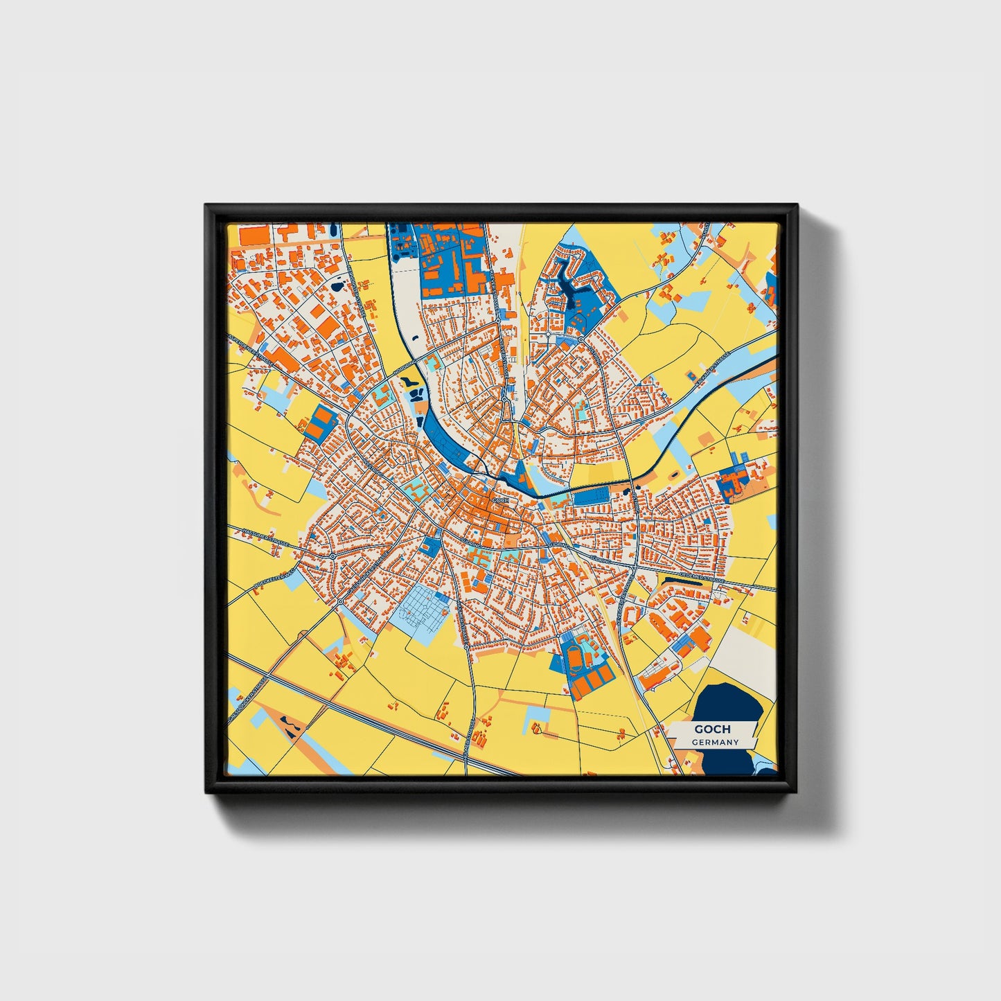 Goch Germany Colorful City Map Canvas Print • Black Framed