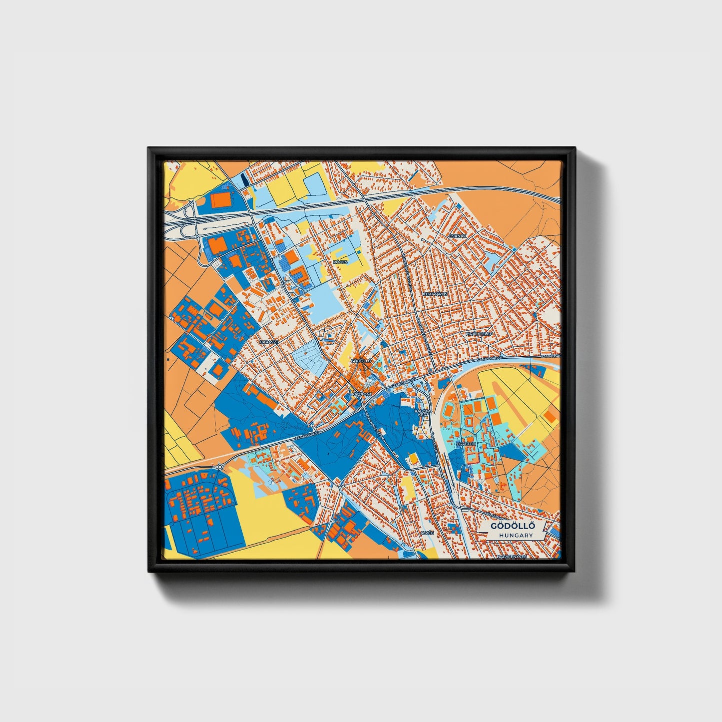 Gödöllő Hungary Colorful City Map Canvas Print • Black Framed