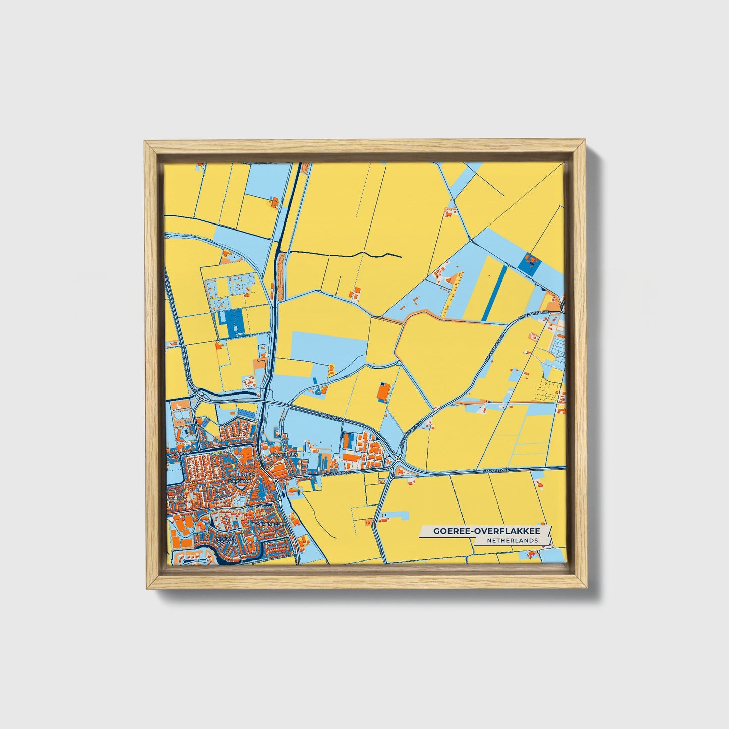 Goeree-Overflakkee Netherlands Colorful City Map Canvas Print • Natural Wooden Framed