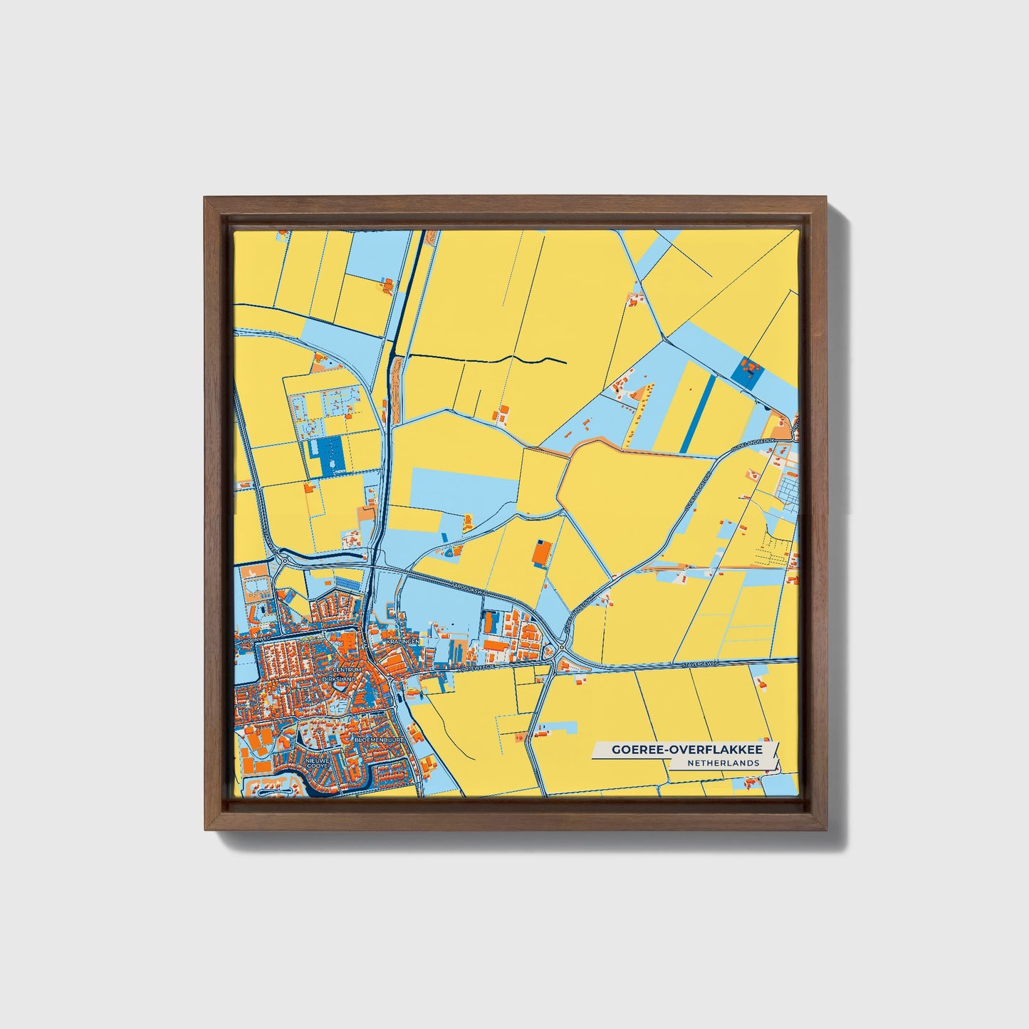 Goeree-Overflakkee Netherlands Colorful City Map Canvas Print • Dark Wooden Framed