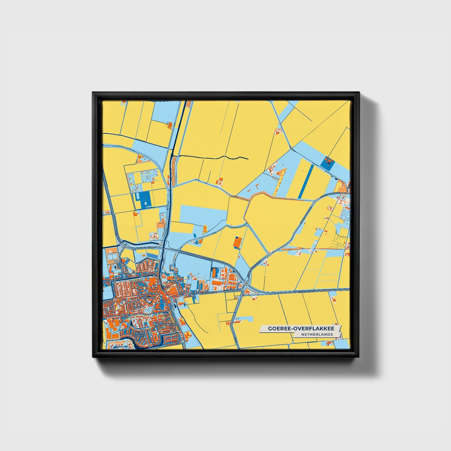 Goeree-Overflakkee Netherlands Colorful City Map Canvas Print • Black Framed