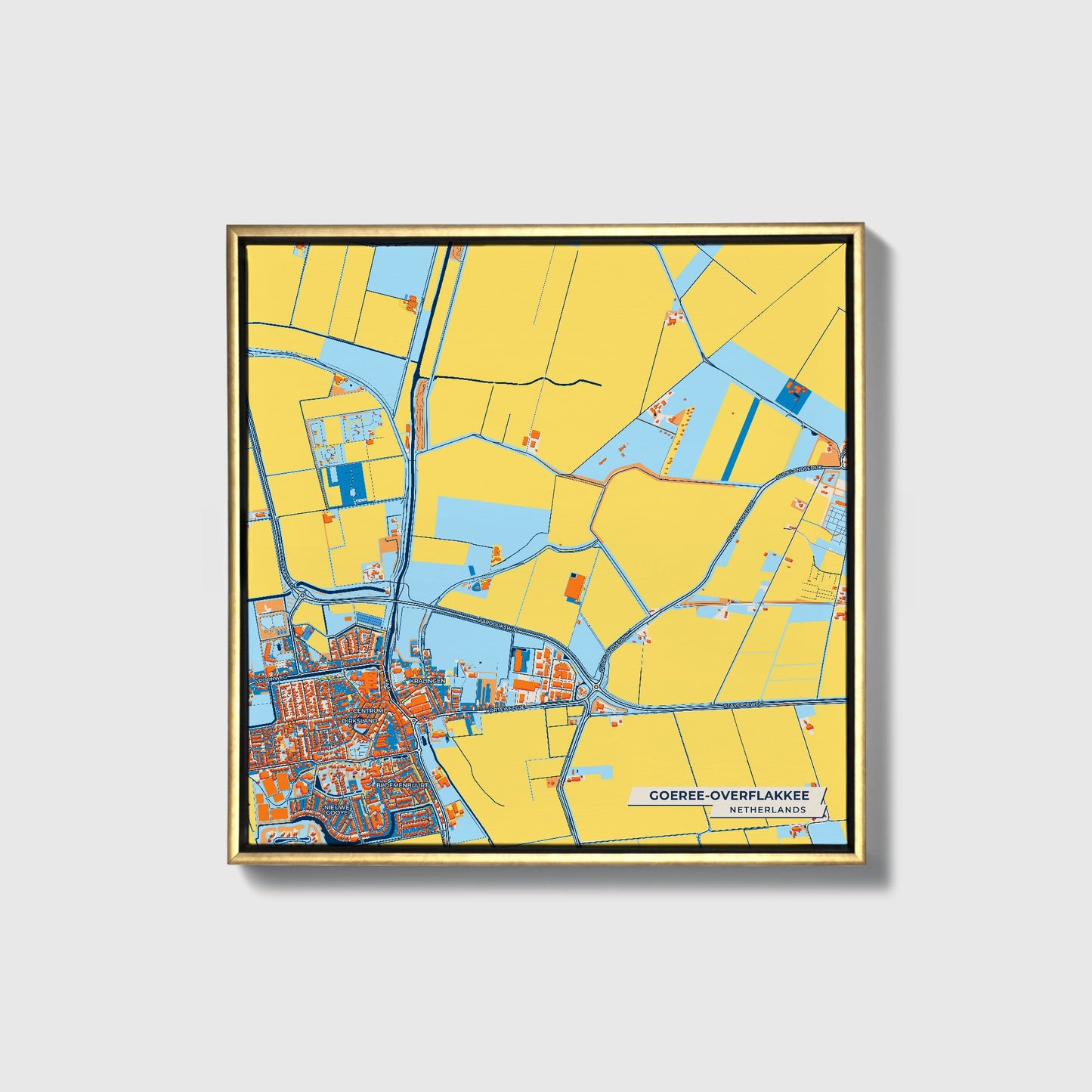 Goeree-Overflakkee Netherlands Colorful City Map Canvas Print • Gold Framed