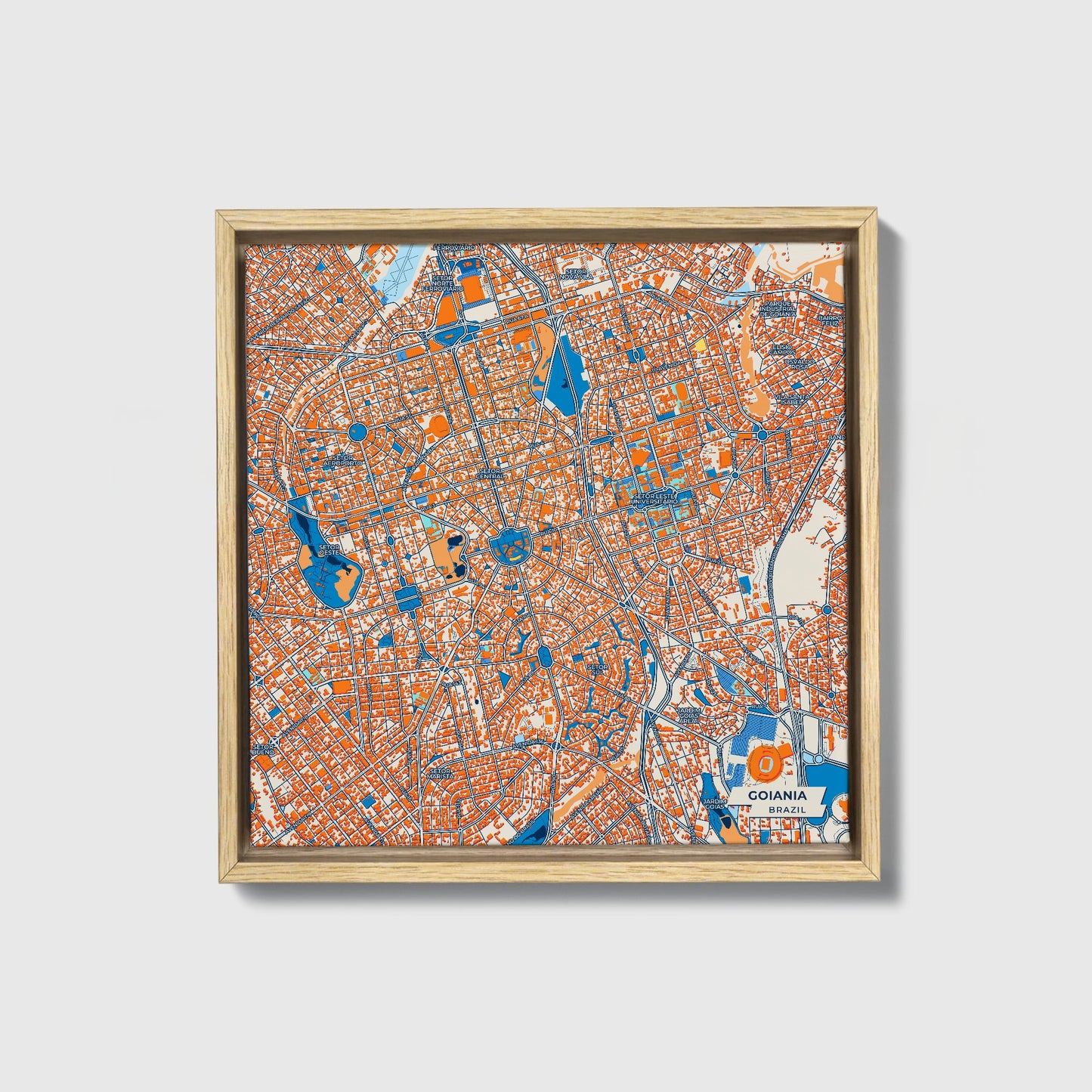 Goiania Brazil Colorful City Map Canvas Print • Natural Wooden Framed