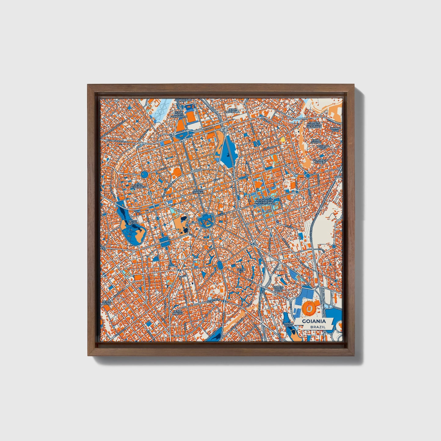 Goiania Brazil Colorful City Map Canvas Print • Dark Wooden Framed