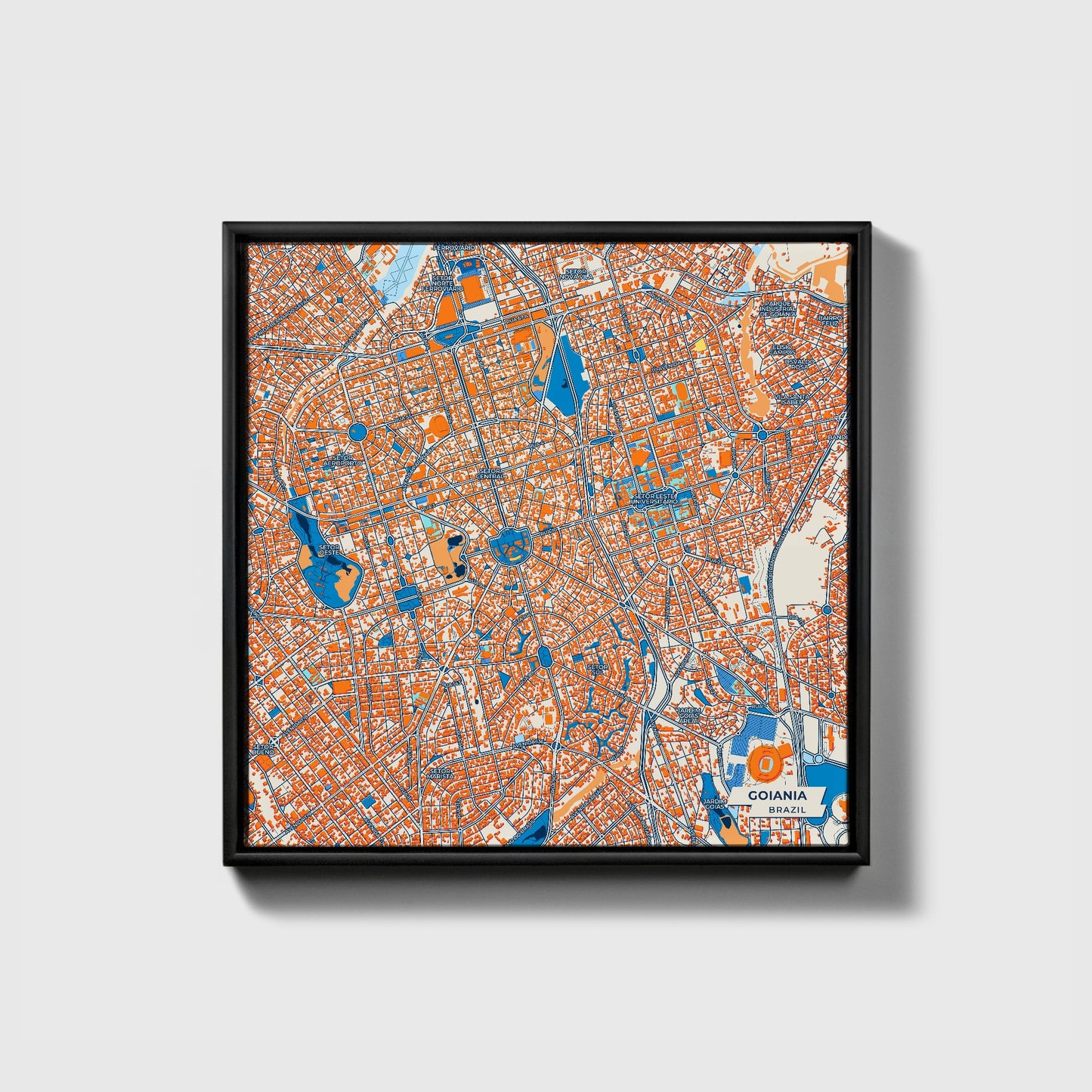 Goiania Brazil Colorful City Map Canvas Print • Black Framed