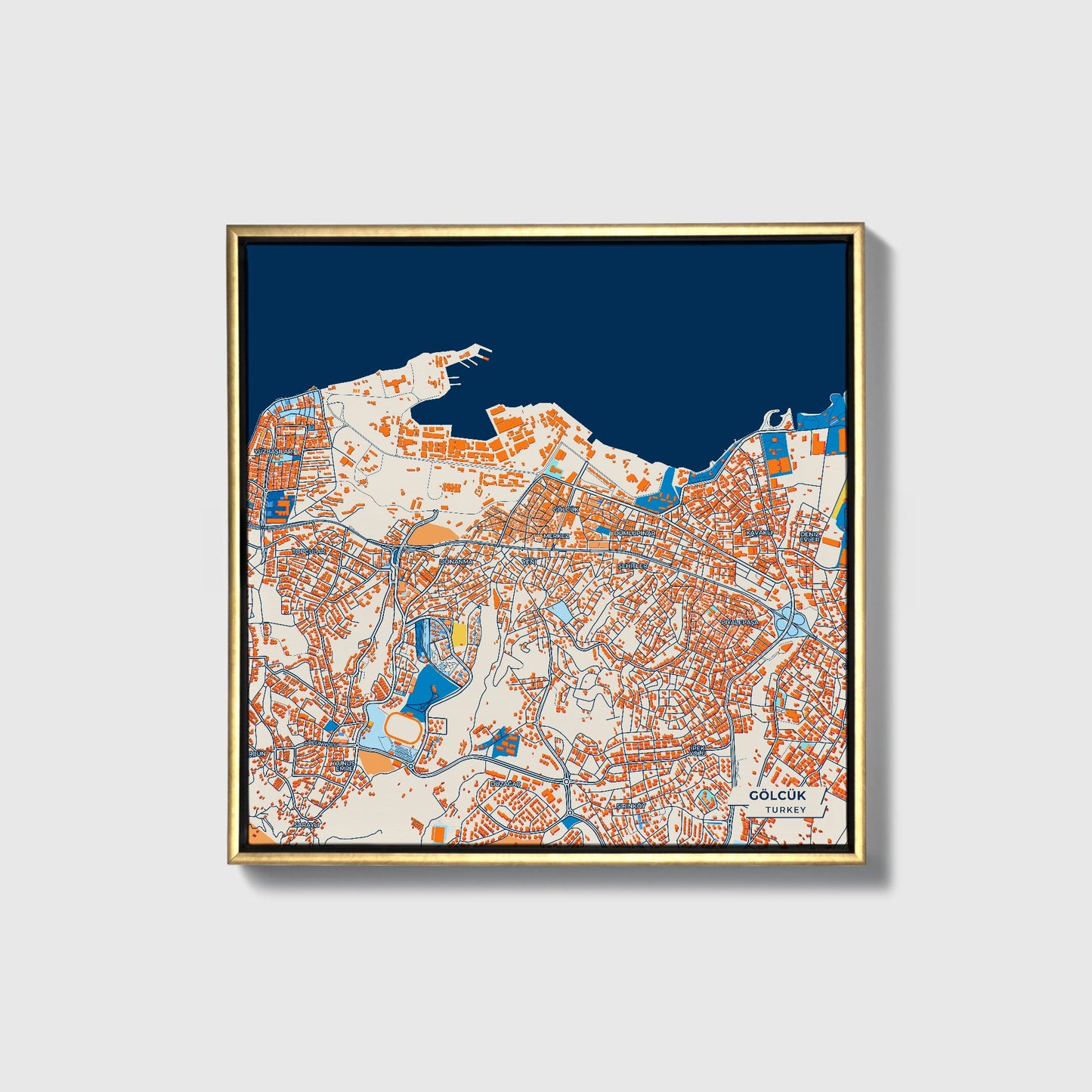 Gölcük Turkey Colorful City Map Canvas Print • Gold Framed