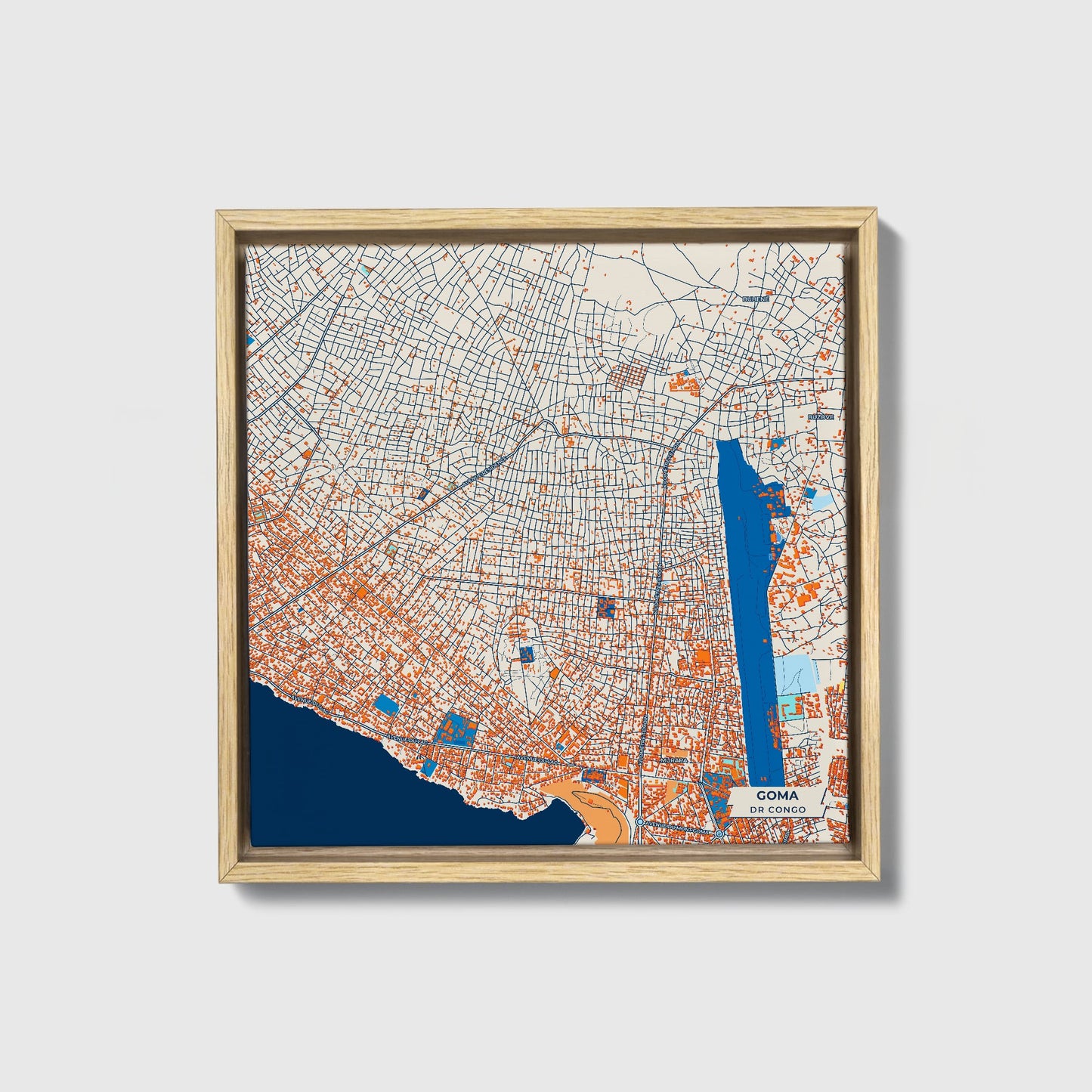 Goma Dr Congo Colorful City Map Canvas Print • Natural Wooden Framed