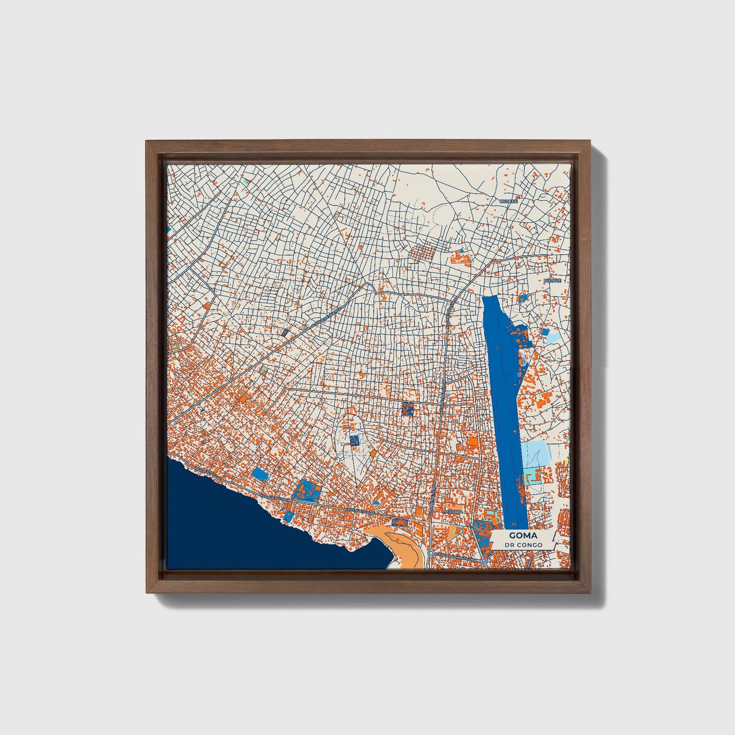 Goma Dr Congo Colorful City Map Canvas Print • Dark Wooden Framed
