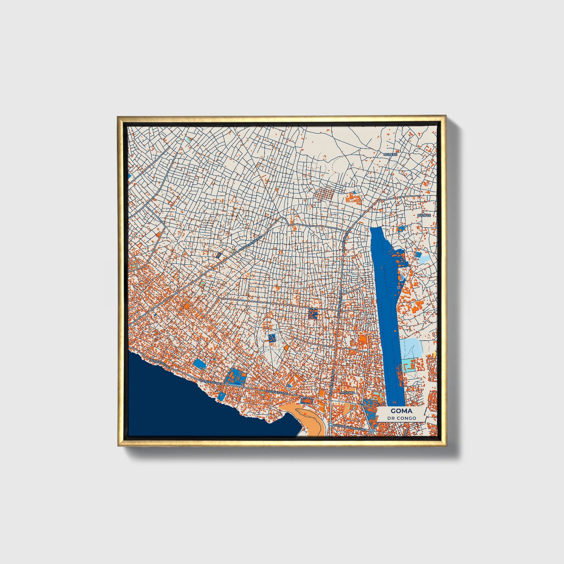 Goma Dr Congo Colorful City Map Canvas Print • Gold Framed