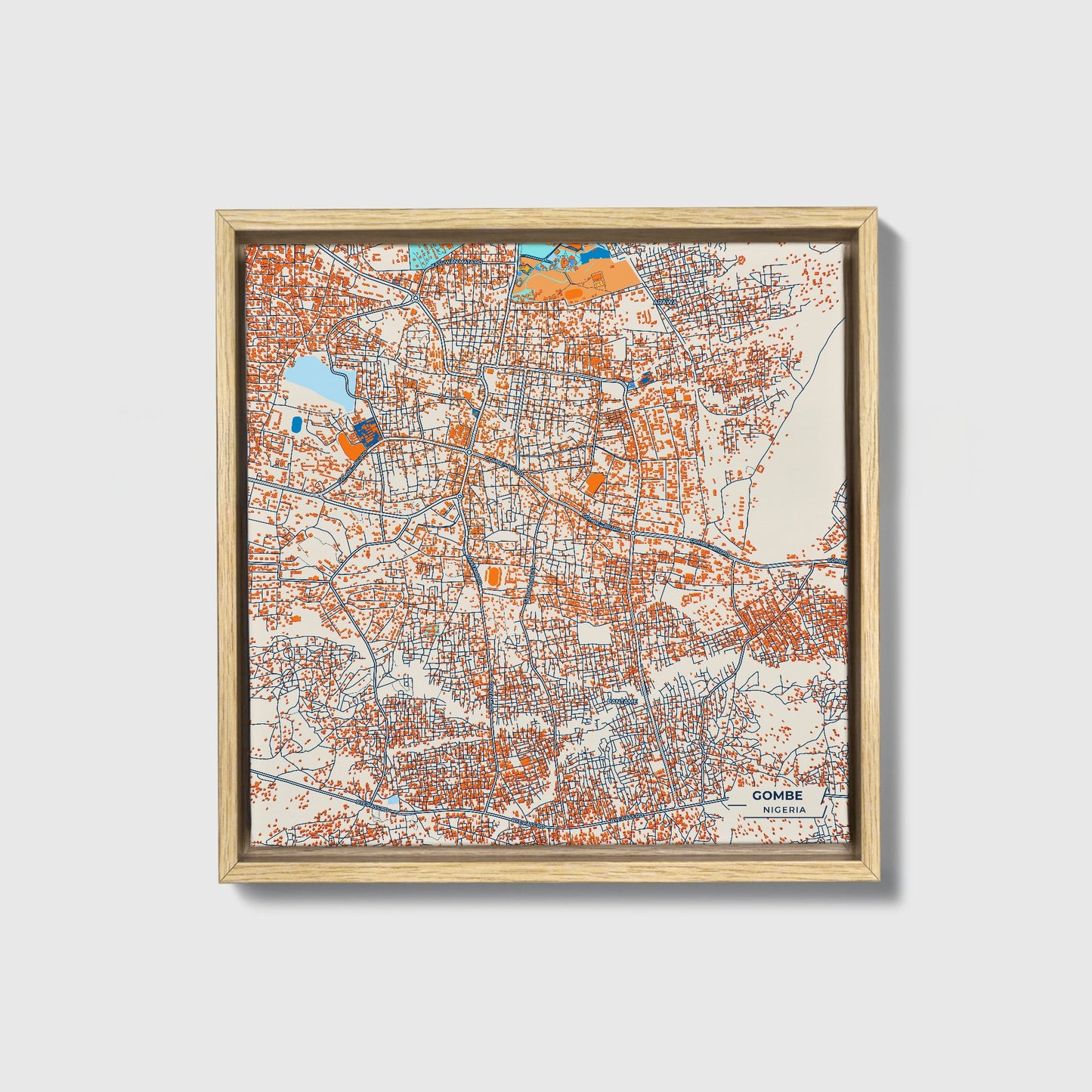 Gombe Nigeria Colorful City Map Canvas Print • Natural Wooden Framed
