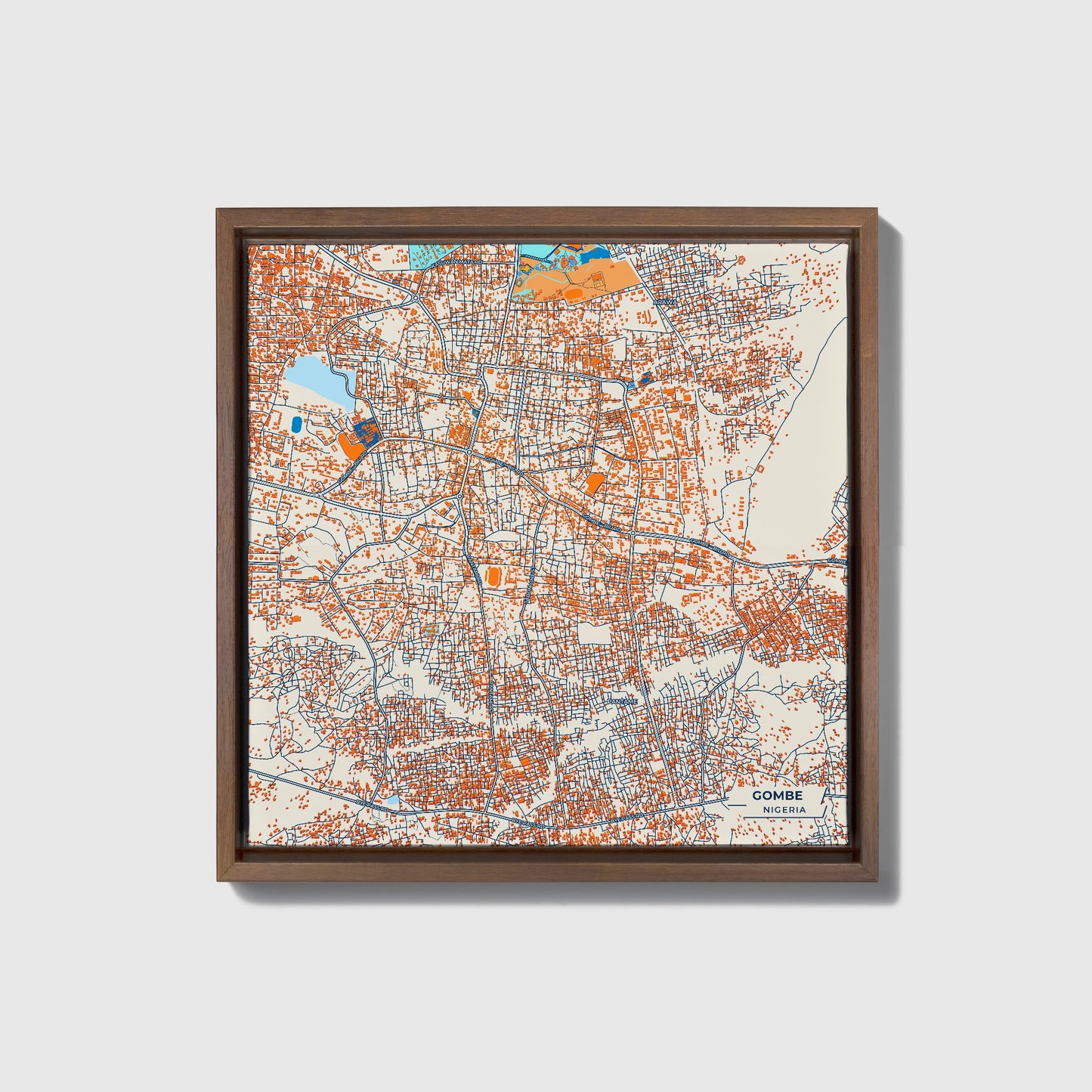 Gombe Nigeria Colorful City Map Canvas Print • Dark Wooden Framed
