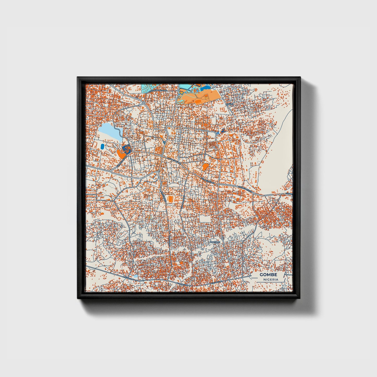Gombe Nigeria Colorful City Map Canvas Print • Black Framed