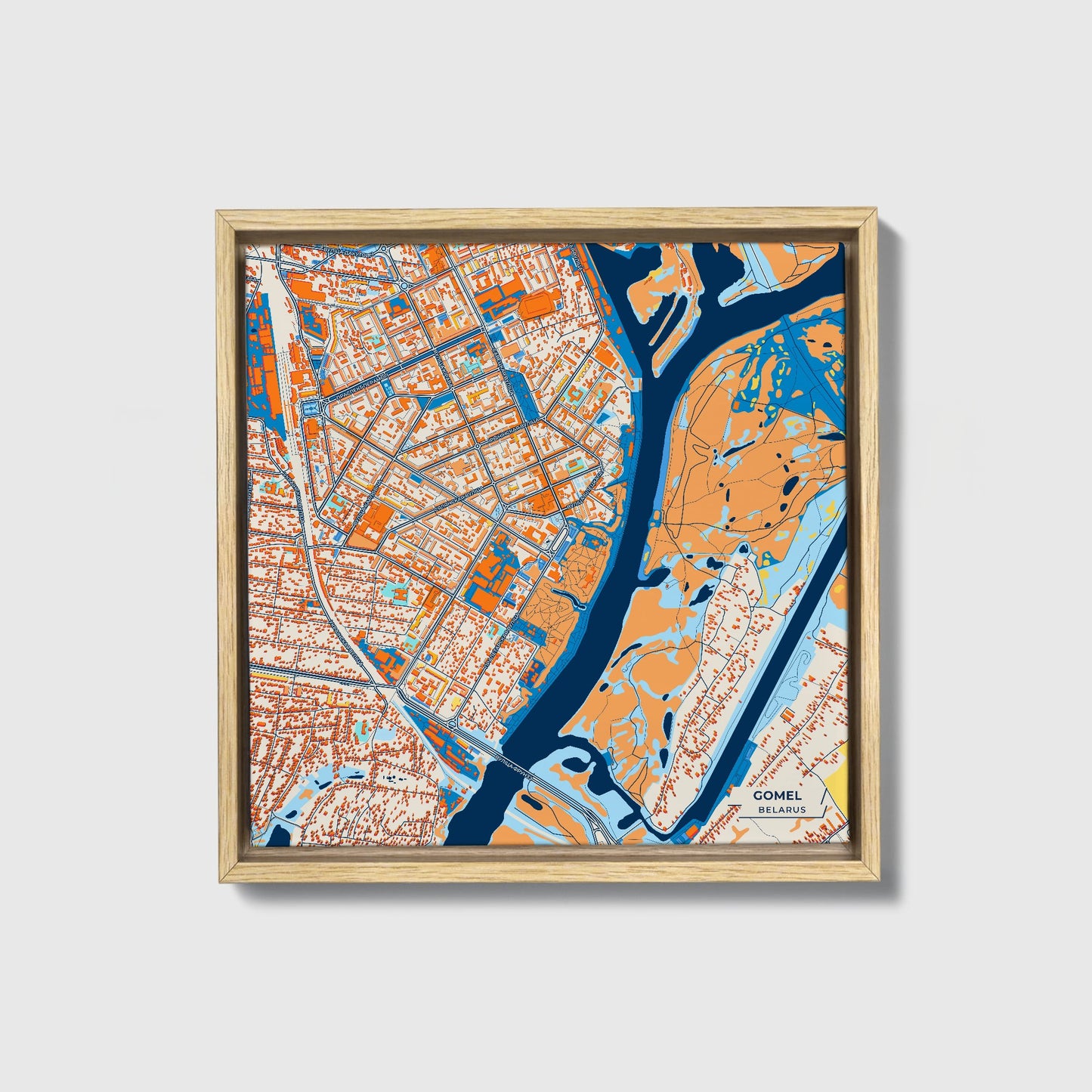Gomel Belarus Colorful City Map Canvas Print • Natural Wooden Framed
