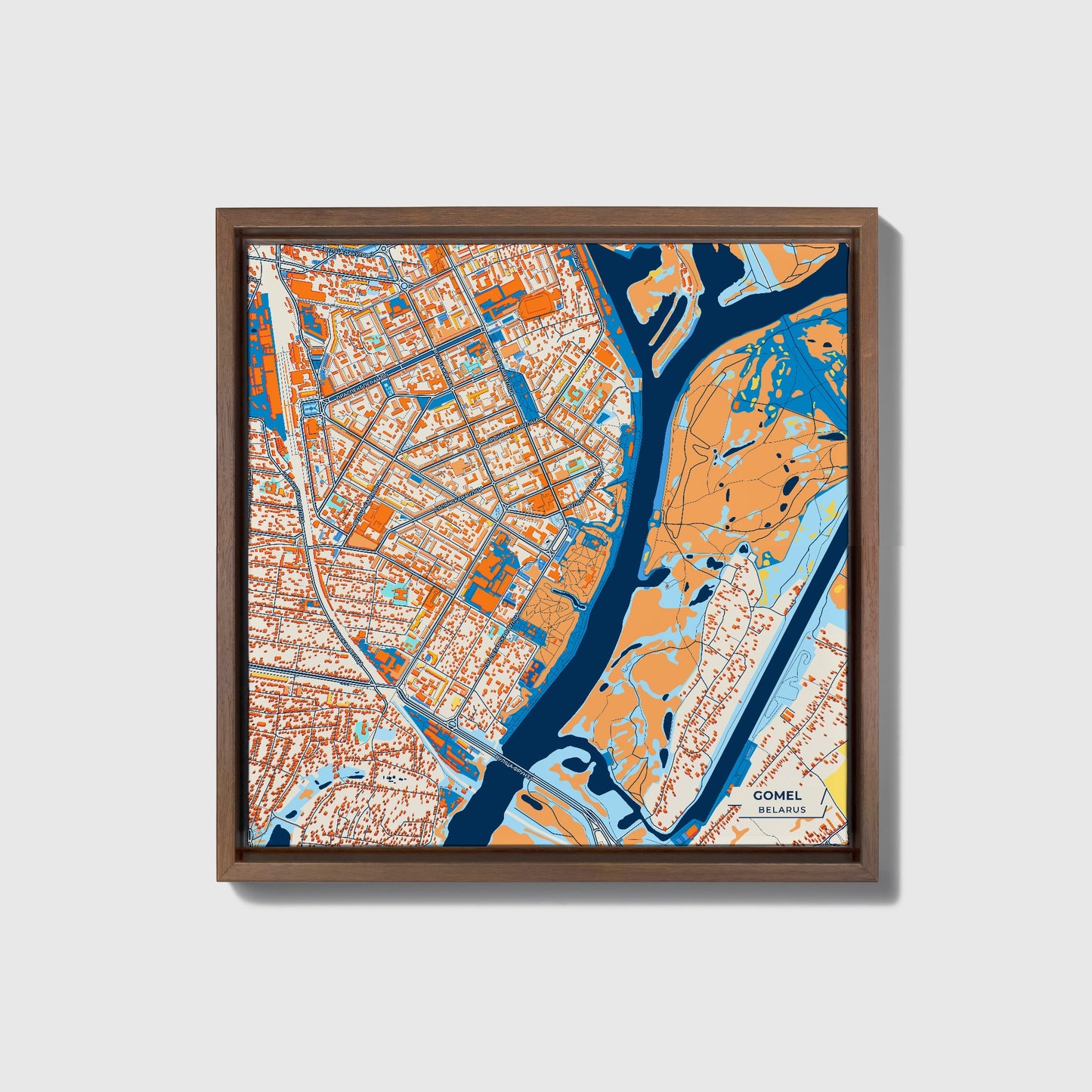 Gomel Belarus Colorful City Map Canvas Print • Dark Wooden Framed