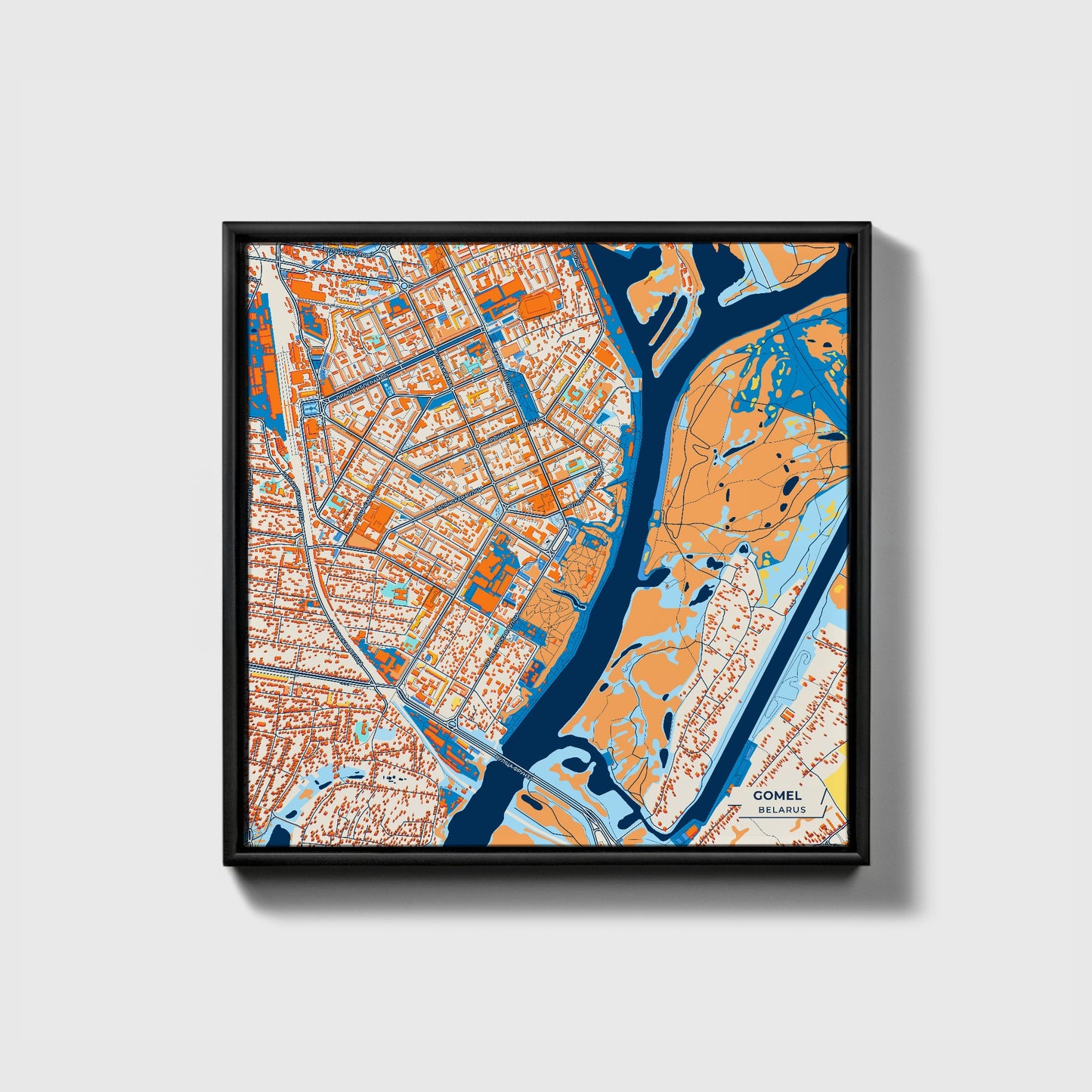 Gomel Belarus Colorful City Map Canvas Print • Black Framed
