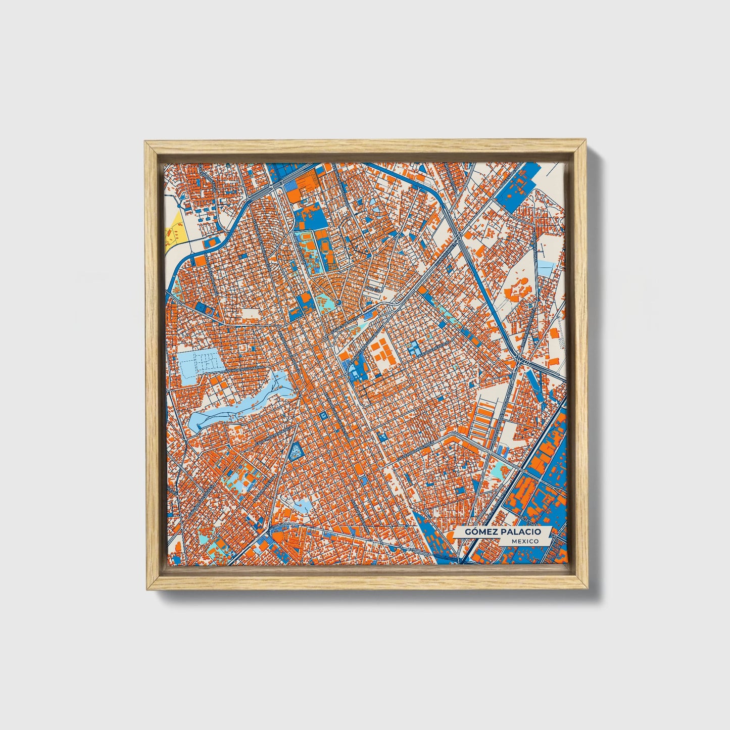 Gómez Palacio Mexico Colorful City Map Canvas Print • Natural Wooden Framed
