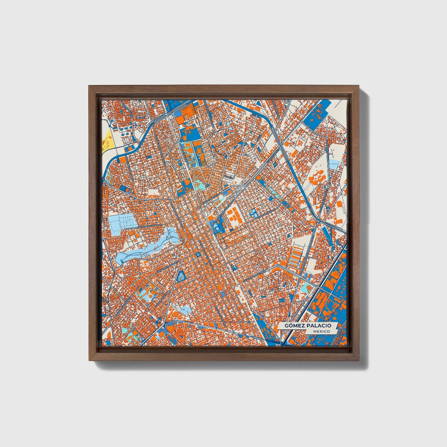 Gómez Palacio Mexico Colorful City Map Canvas Print • Dark Wooden Framed