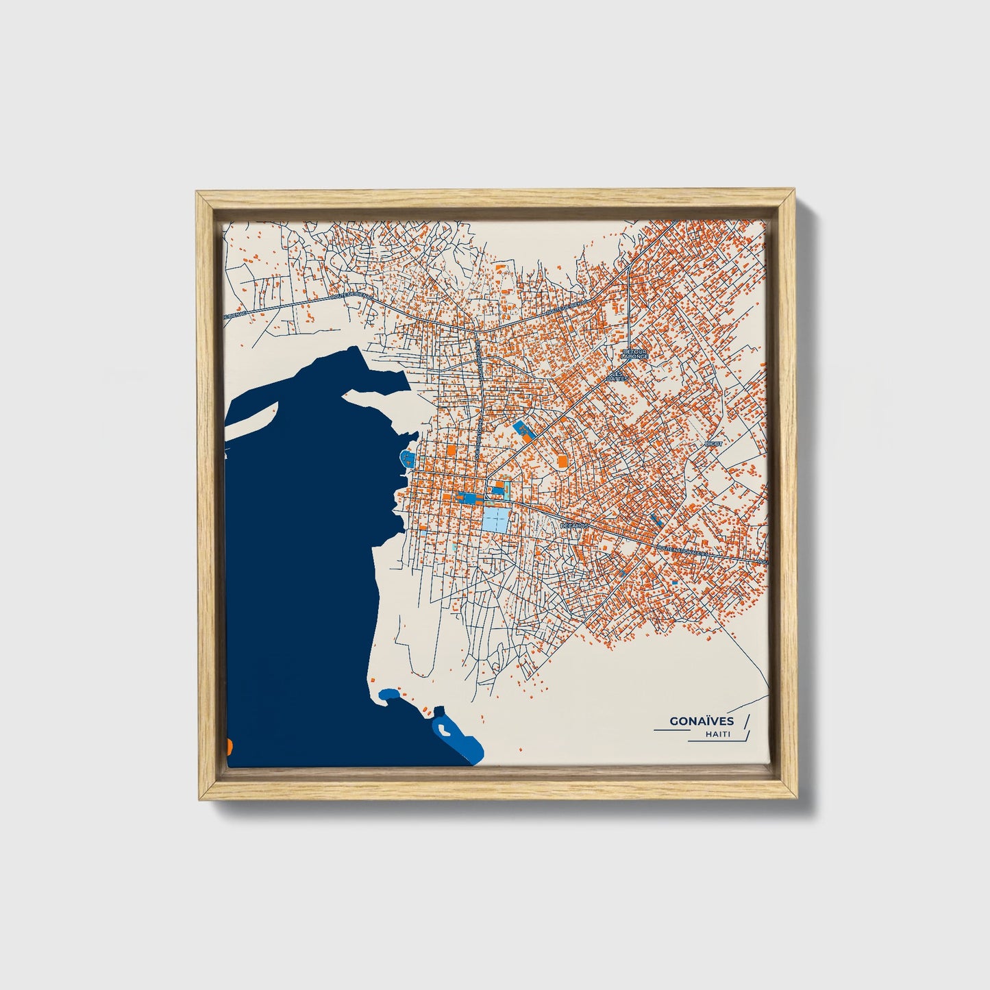 Gonaïves Haiti Colorful City Map Canvas Print • Natural Wooden Framed