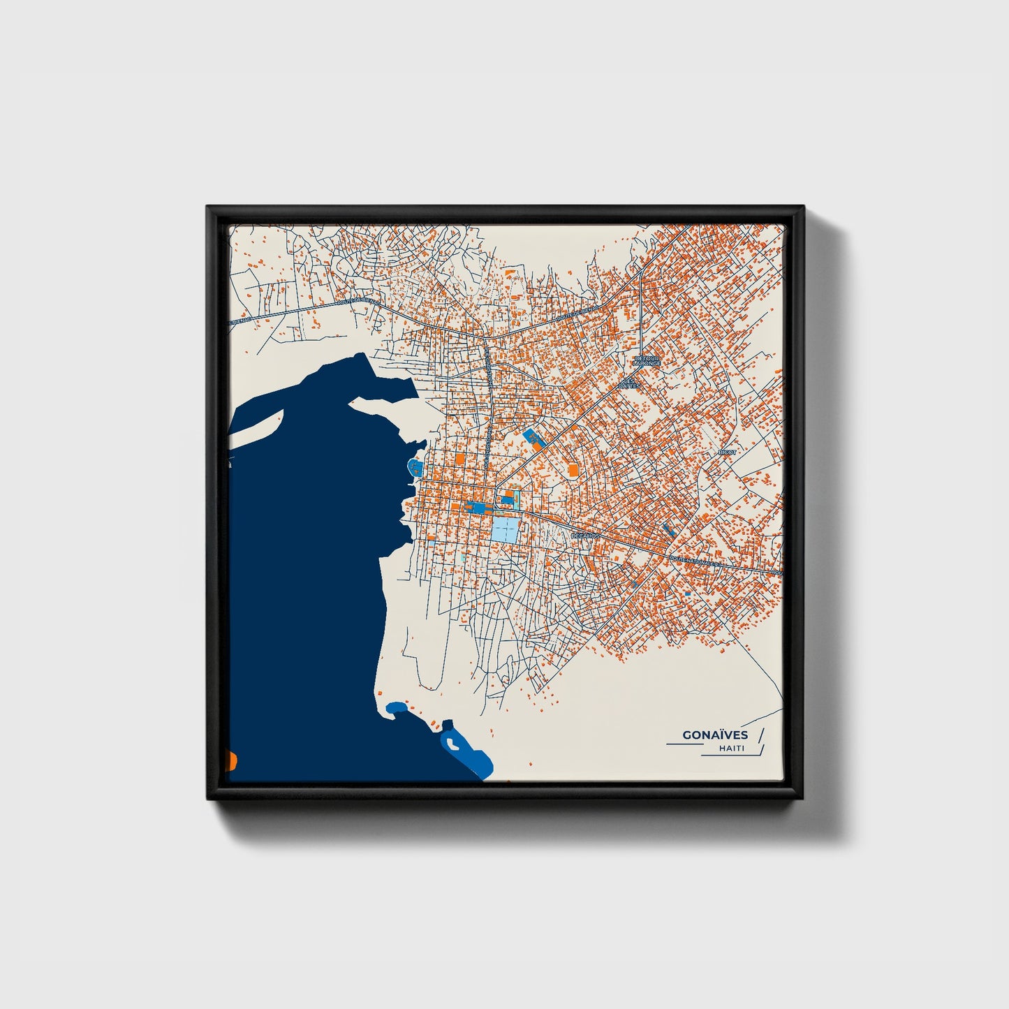 Gonaïves Haiti Colorful City Map Canvas Print • Black Framed