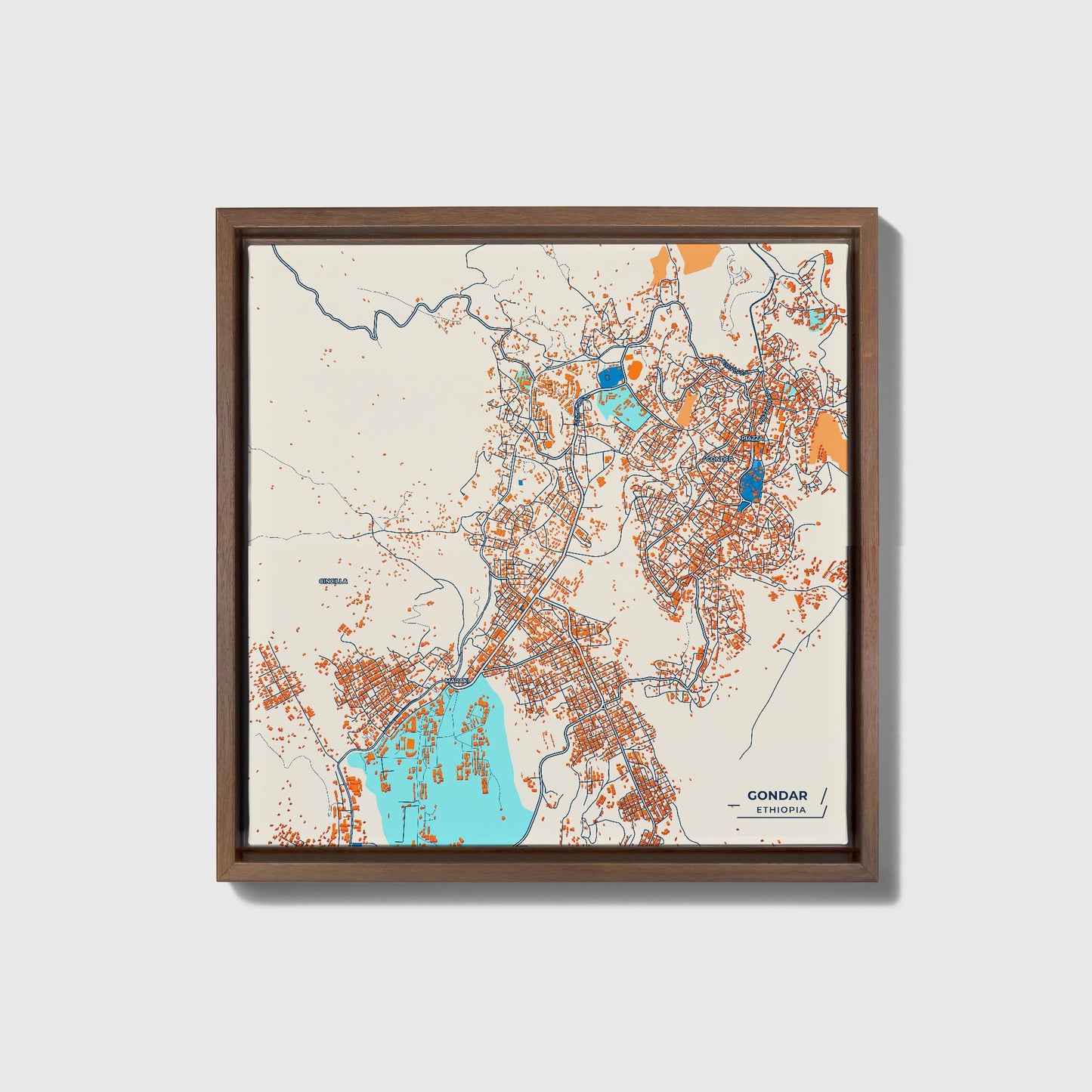 Gondar Ethiopia Colorful City Map Canvas Print • Dark Wooden Framed