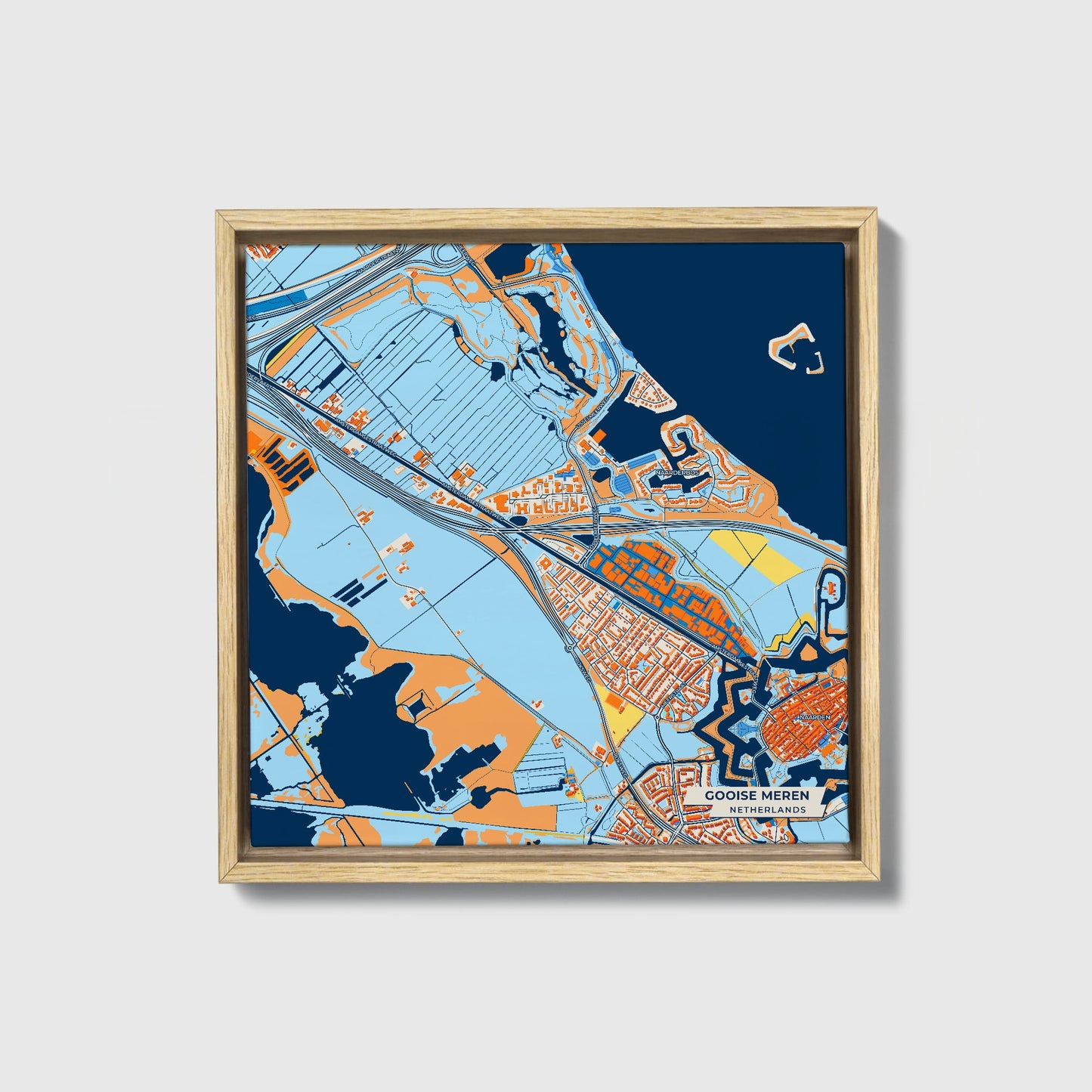 Gooisemeren Netherlands Colorful City Map Canvas Print • Natural Wooden Framed