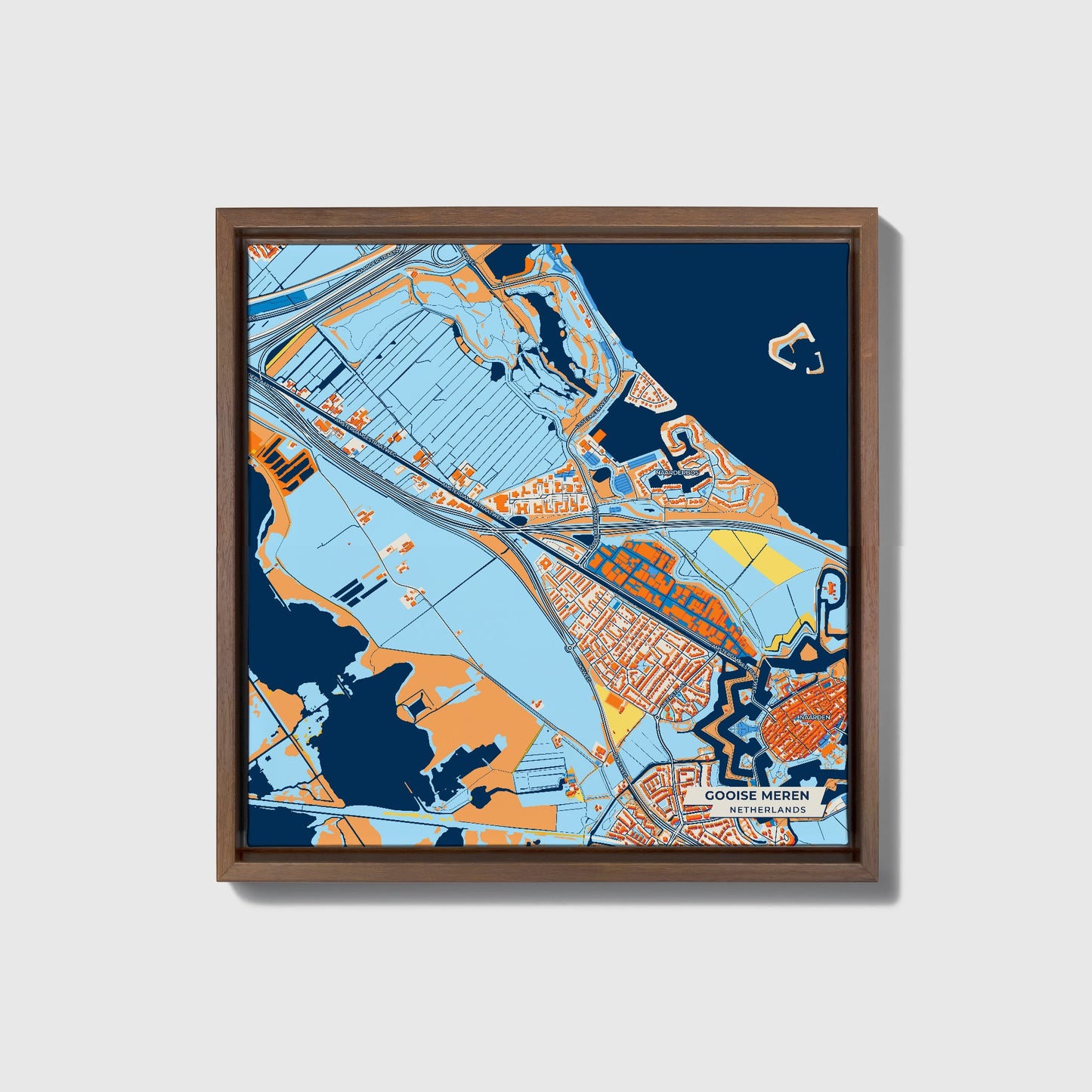 Gooisemeren Netherlands Colorful City Map Canvas Print • Dark Wooden Framed
