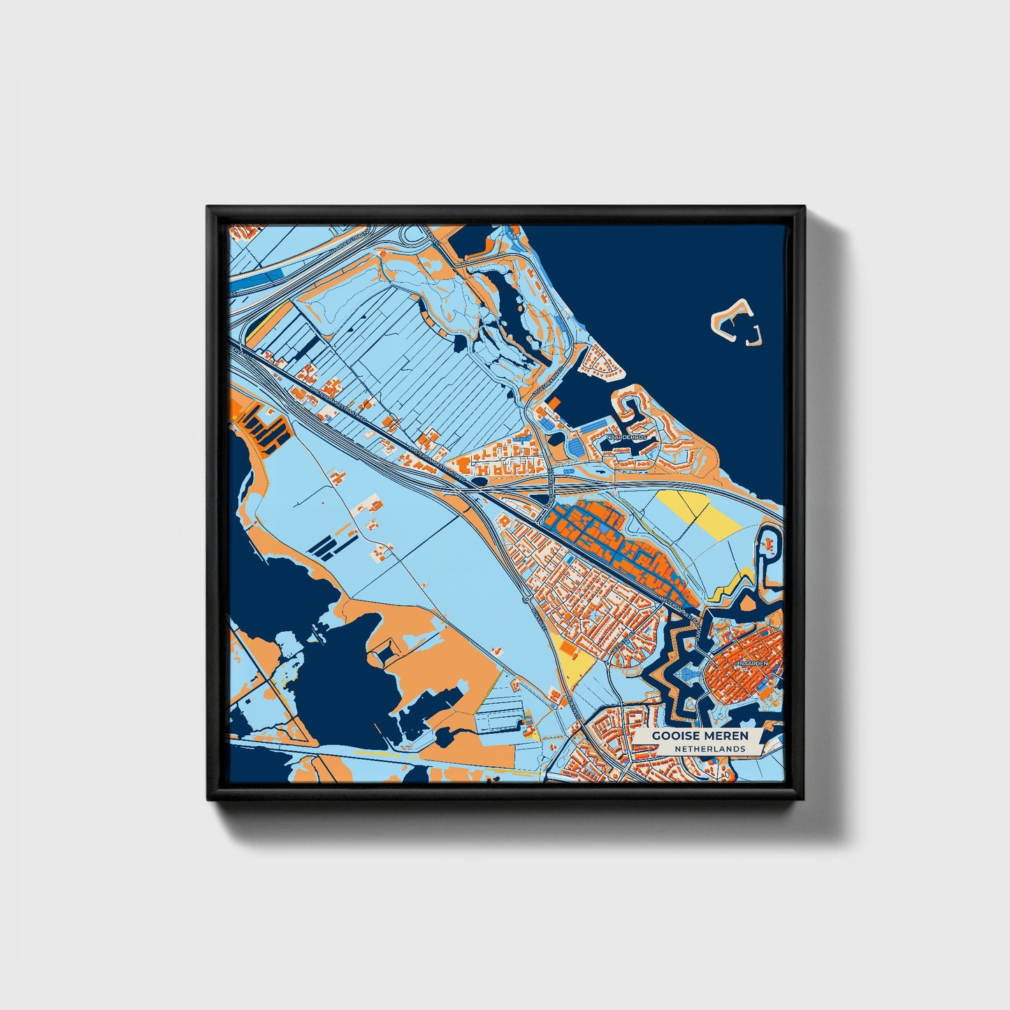 Gooisemeren Netherlands Colorful City Map Canvas Print • Black Framed