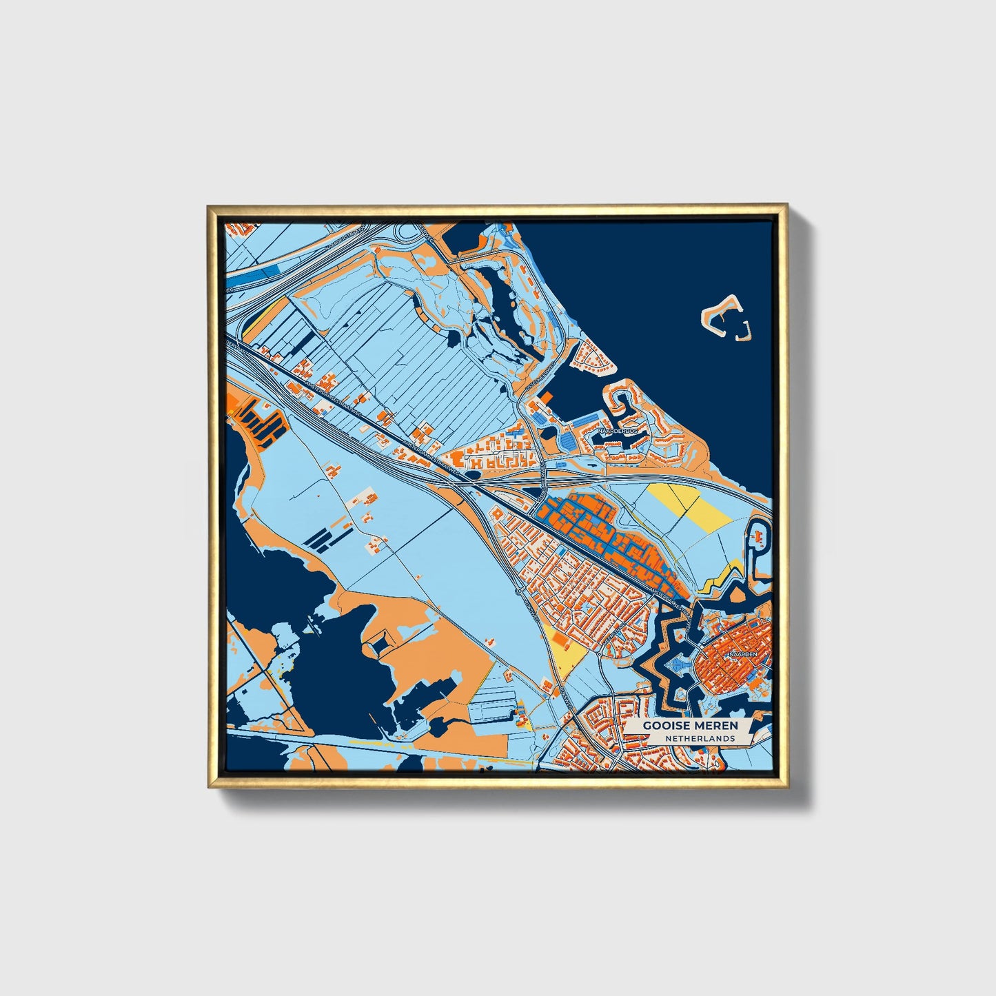 Gooisemeren Netherlands Colorful City Map Canvas Print • Gold Framed