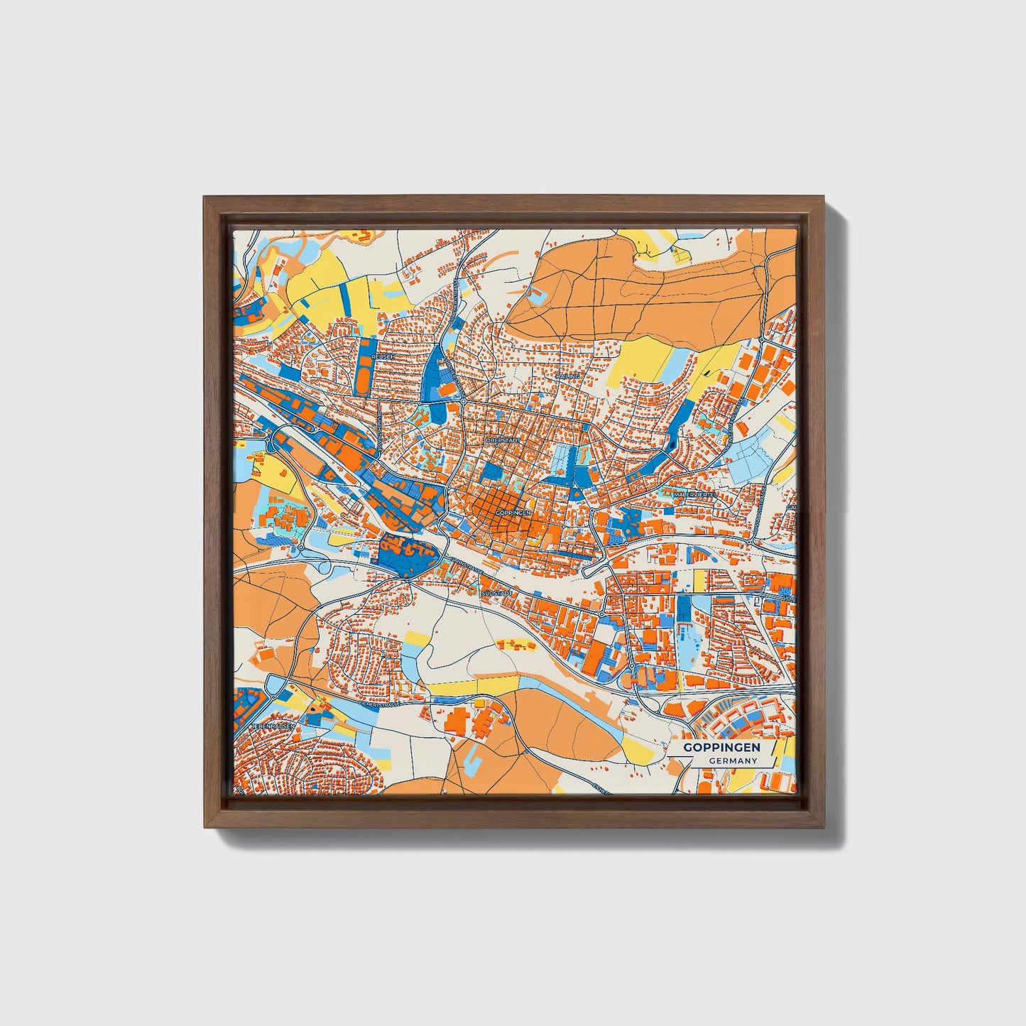 Göppingen Germany Colorful City Map Canvas Print • Dark Wooden Framed