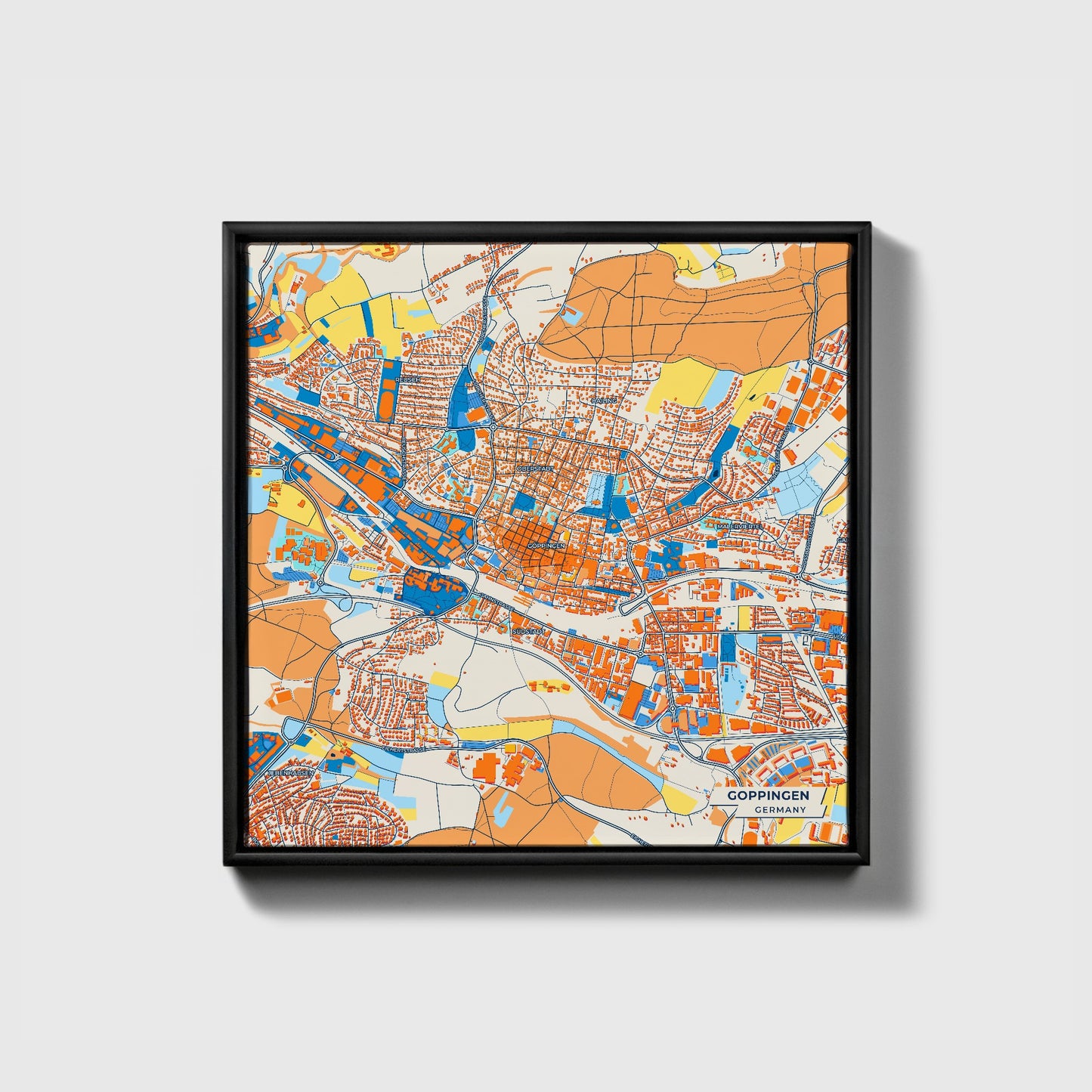 Göppingen Germany Colorful City Map Canvas Print • Black Framed