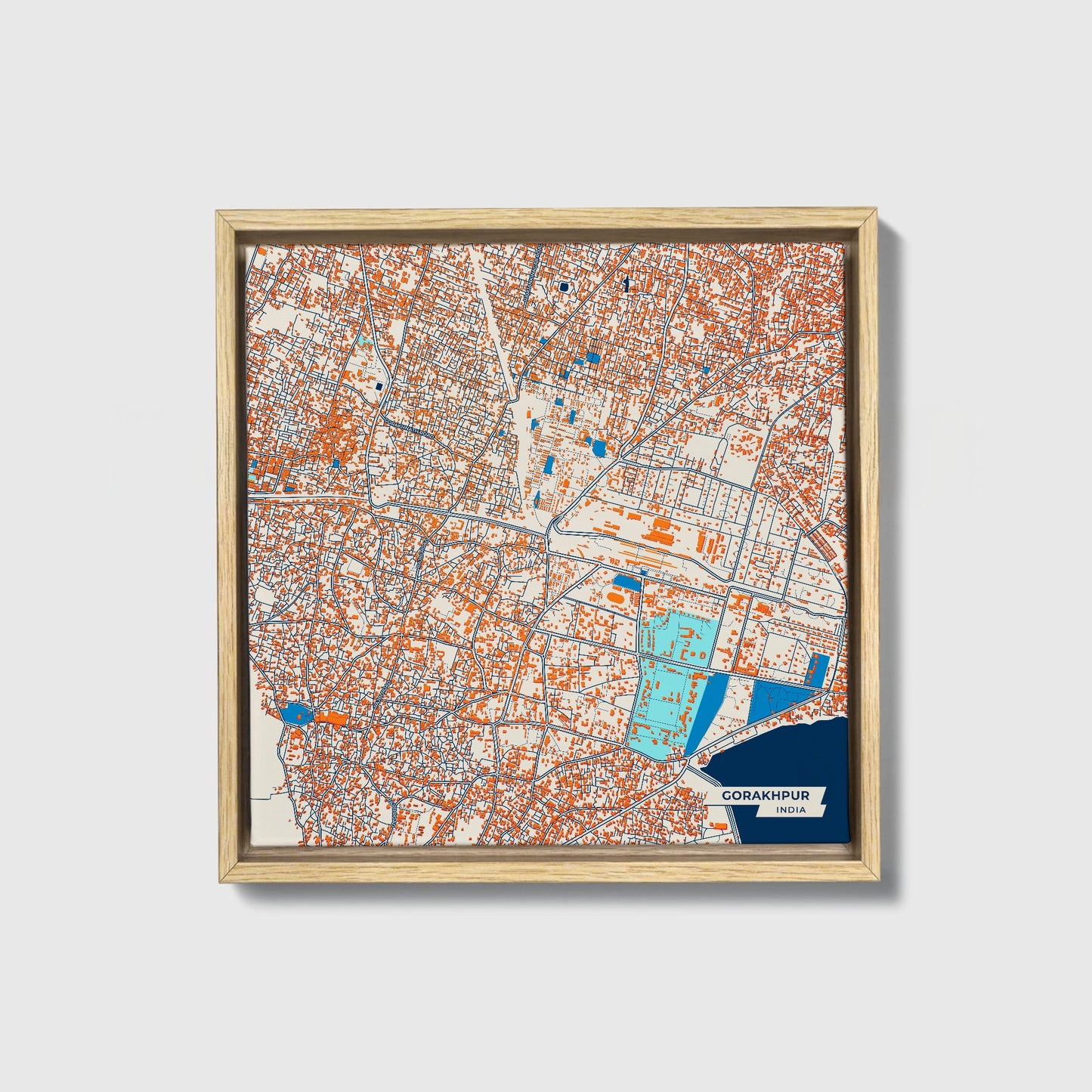 Gorakhpur India Colorful City Map Canvas Print • Natural Wooden Framed