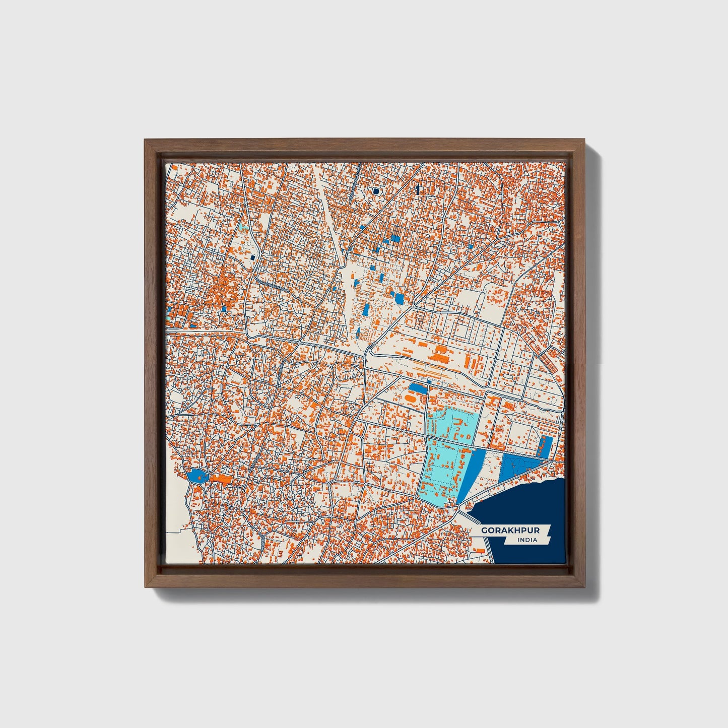 Gorakhpur India Colorful City Map Canvas Print • Dark Wooden Framed