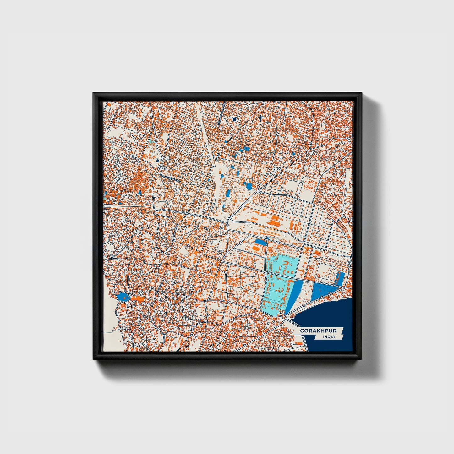 Gorakhpur India Colorful City Map Canvas Print • Black Framed