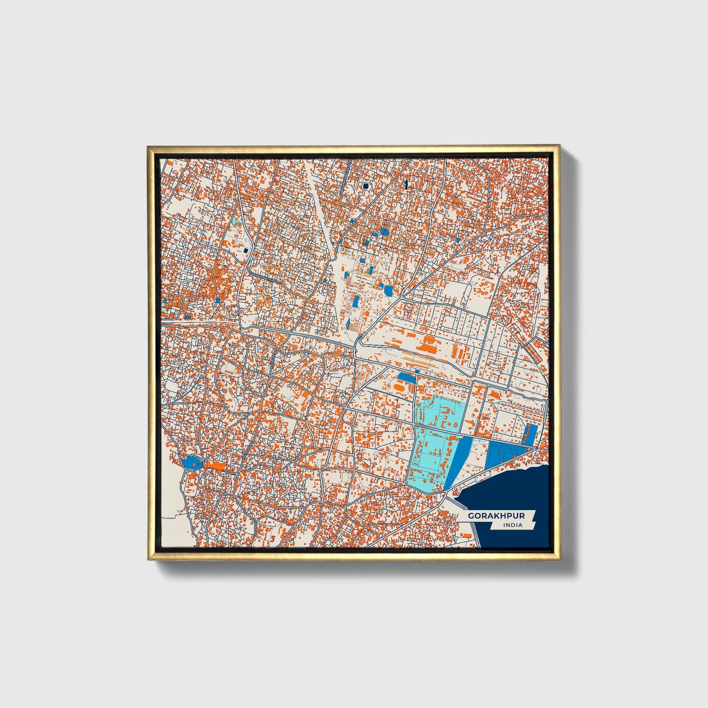 Gorakhpur India Colorful City Map Canvas Print • Gold Framed